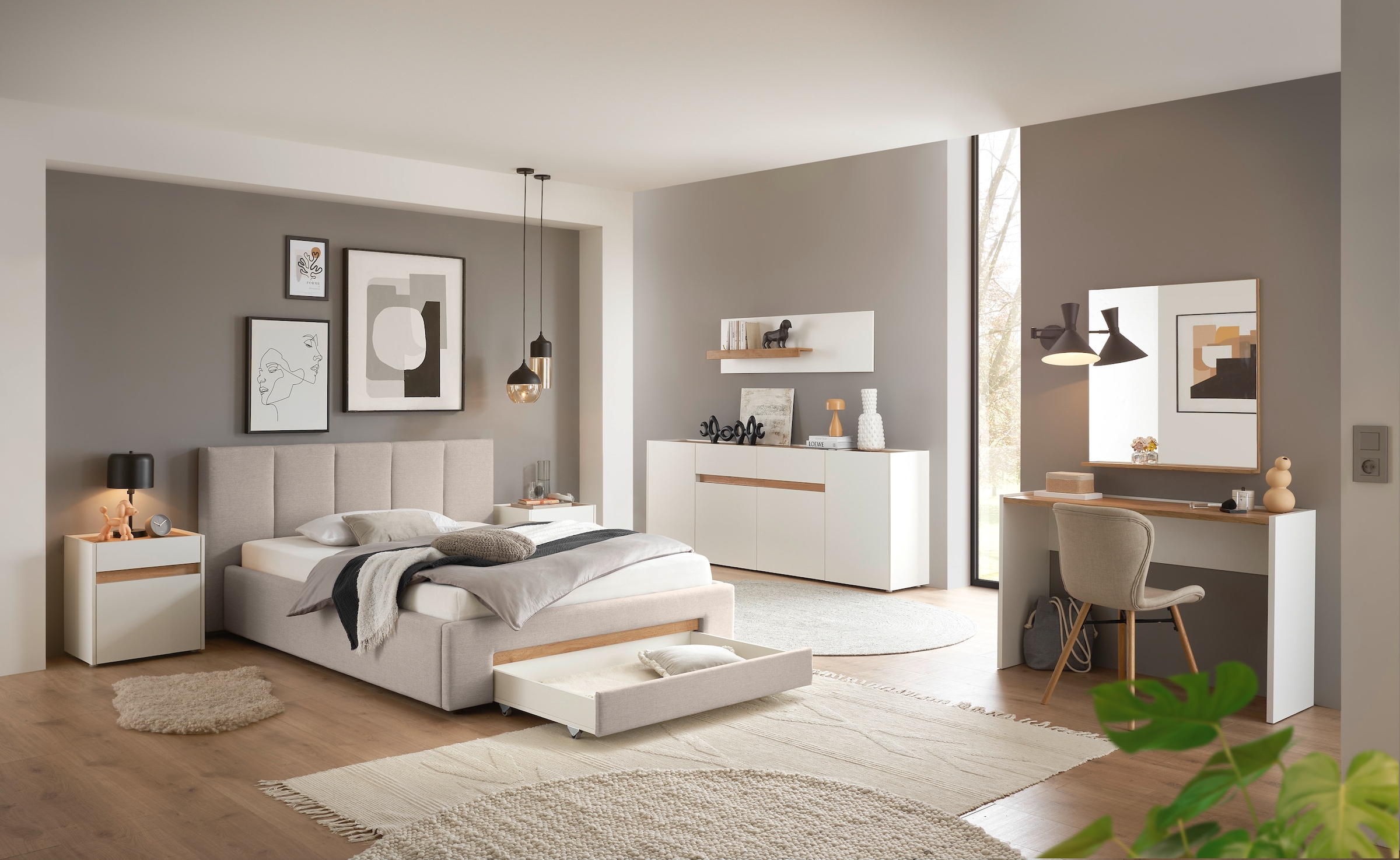 INOSIGN Polsterbett »CiTY/GiRON, Bettgestell mit Bettkasten, gepolstertes Stauraumbett«, mit Hundebett oder Stauraumschublade, Bezug Cord-oder Leinenoptik