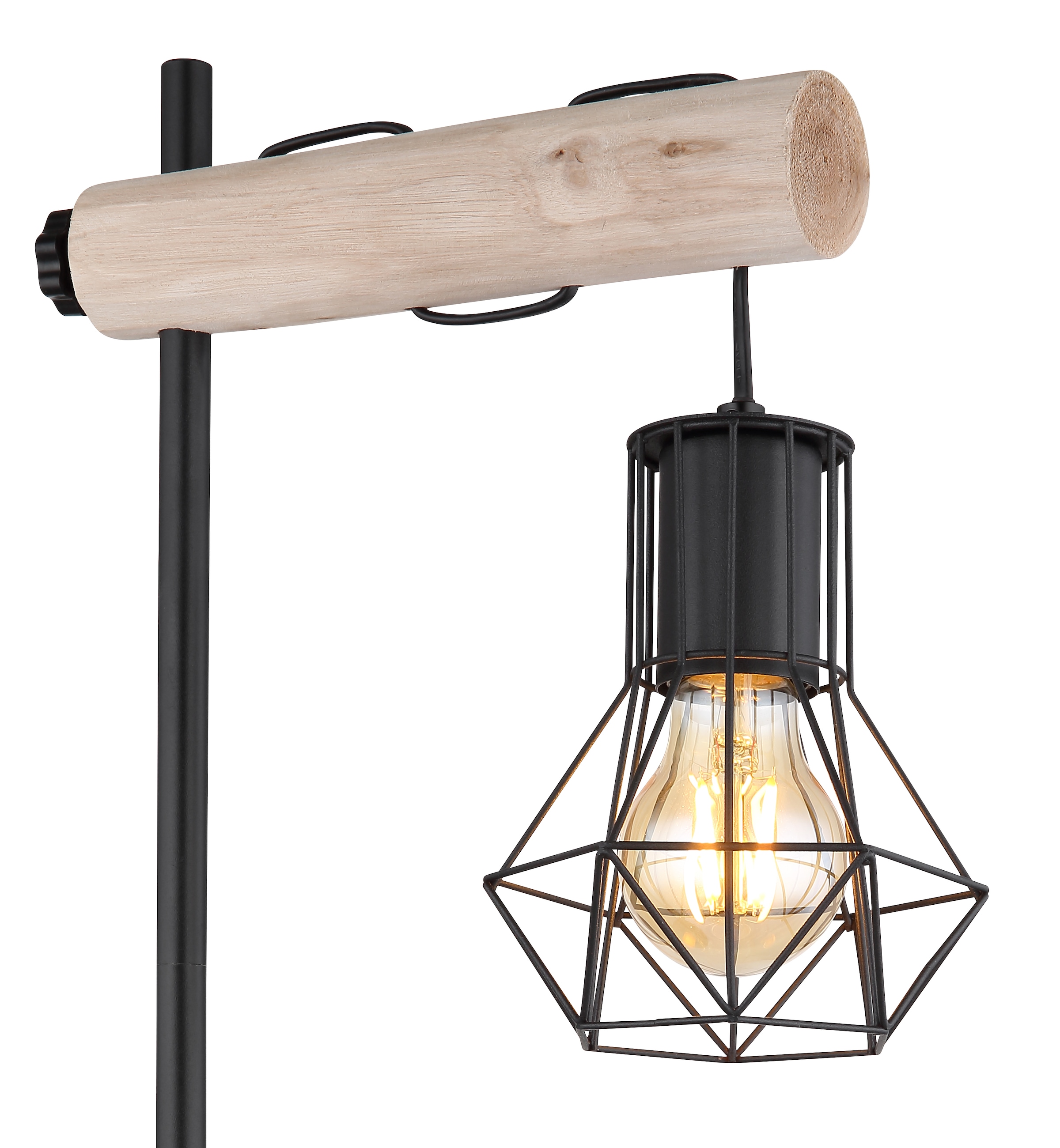 GLOBO LIGHTING Tischleuchte »PRISKA« E27 1 Stk. mit Holz natur und Metallgeflecht, höhenverstellbar