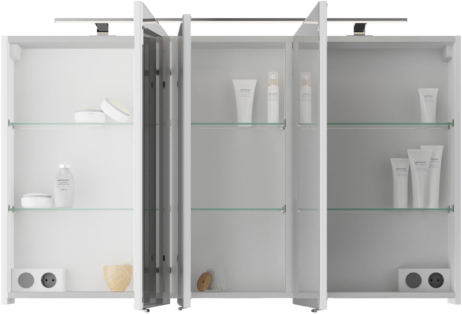 Saphir Badmöbel-Set »Serie 4035 2-teilig, Keramik-Doppelwaschtisch mit LED-Spiegelschrank«, (Set), Doppel-Waschplatz inkl Türdämpfer, 120 cm breit, 2 Schubladen, 3 Türen