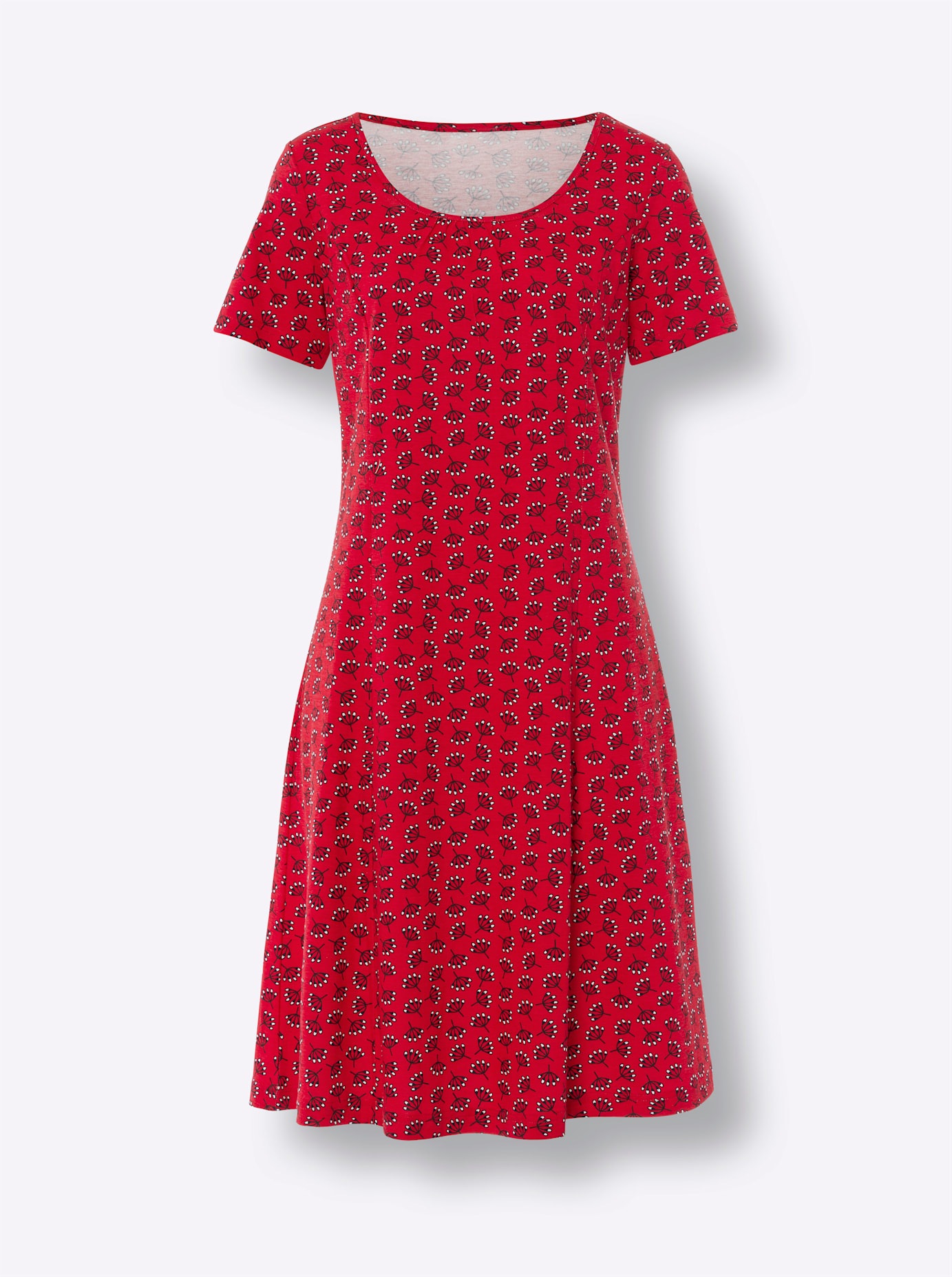 Jerseykleid CLASSIC BASICS "Jersey-Kleid", Damen, Gr. 48, Normalgrößen, rot (erdbeere, ecru, bedruckt), Jersey, 100% Baumwolle, bedruckt, gemustert, mehrfarbig, knielang, Kleider Jerseykleid 3