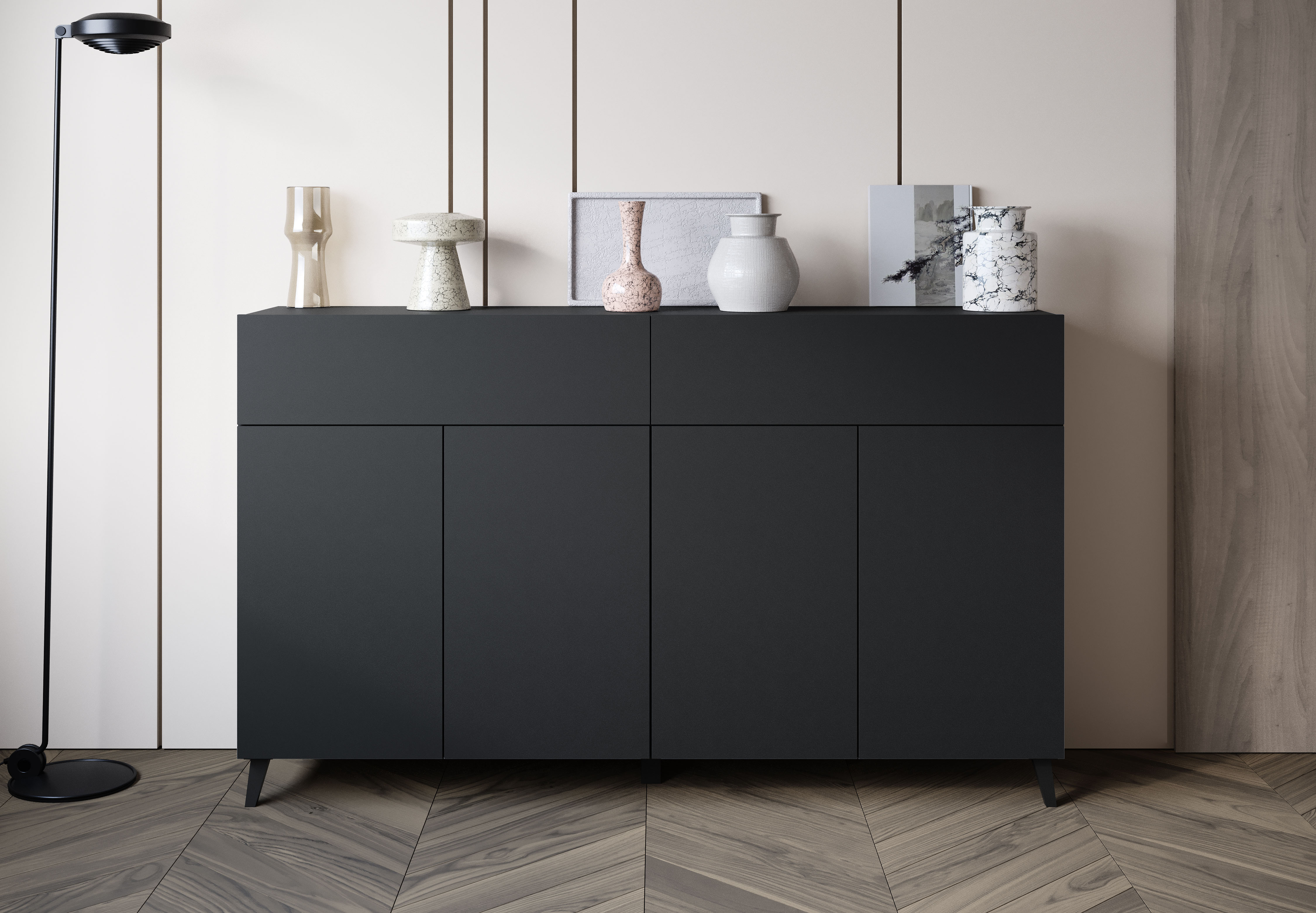 Home affaire Sideboard "Phuket mit 4 Türen und 2 Schubladen, 160 cm breit" 1 Stk. tlg. Grifflose Kommode mit Push-to-Open und viel Stauraum