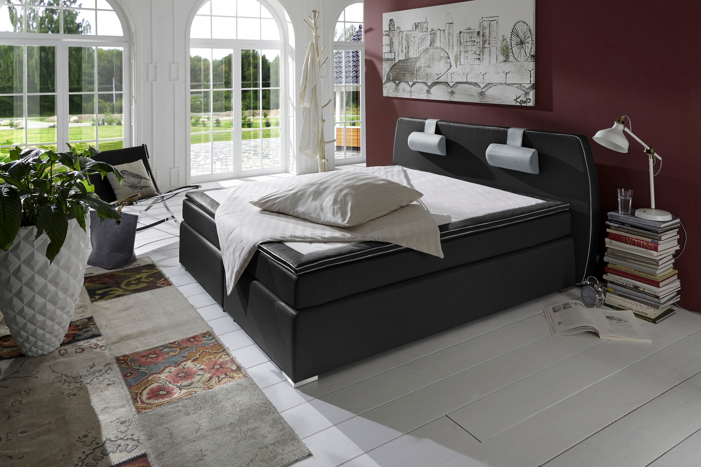 ATLANTIC home collection Boxspringbett »Rex«, mit Topper und verstellbaren Nackenkissen