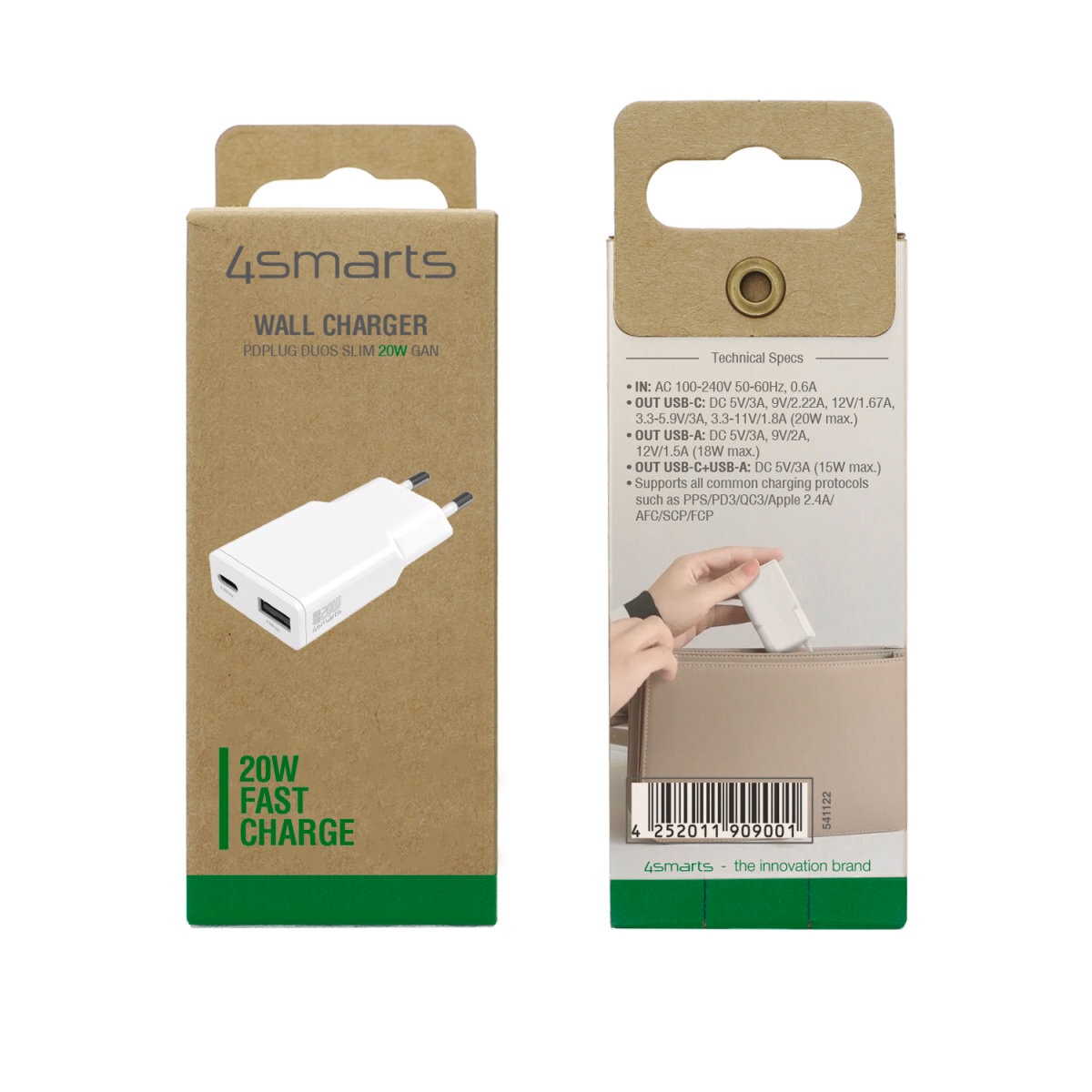 4smarts Schnelllade-Gerät »PDPlug Duos Slim 20W GaN 1x USB-C+1x USB-A«