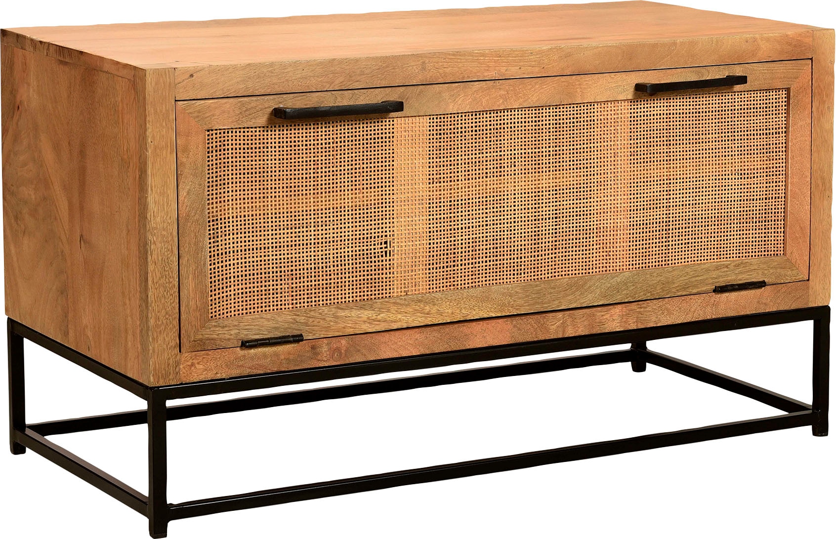 SIT Schuhschrank "Glasgow aus Mangoholz mit Rattan-Front & Metallkufen" Platz für 6 Paar Schuhe mit Rattan-Front & Mangoholz