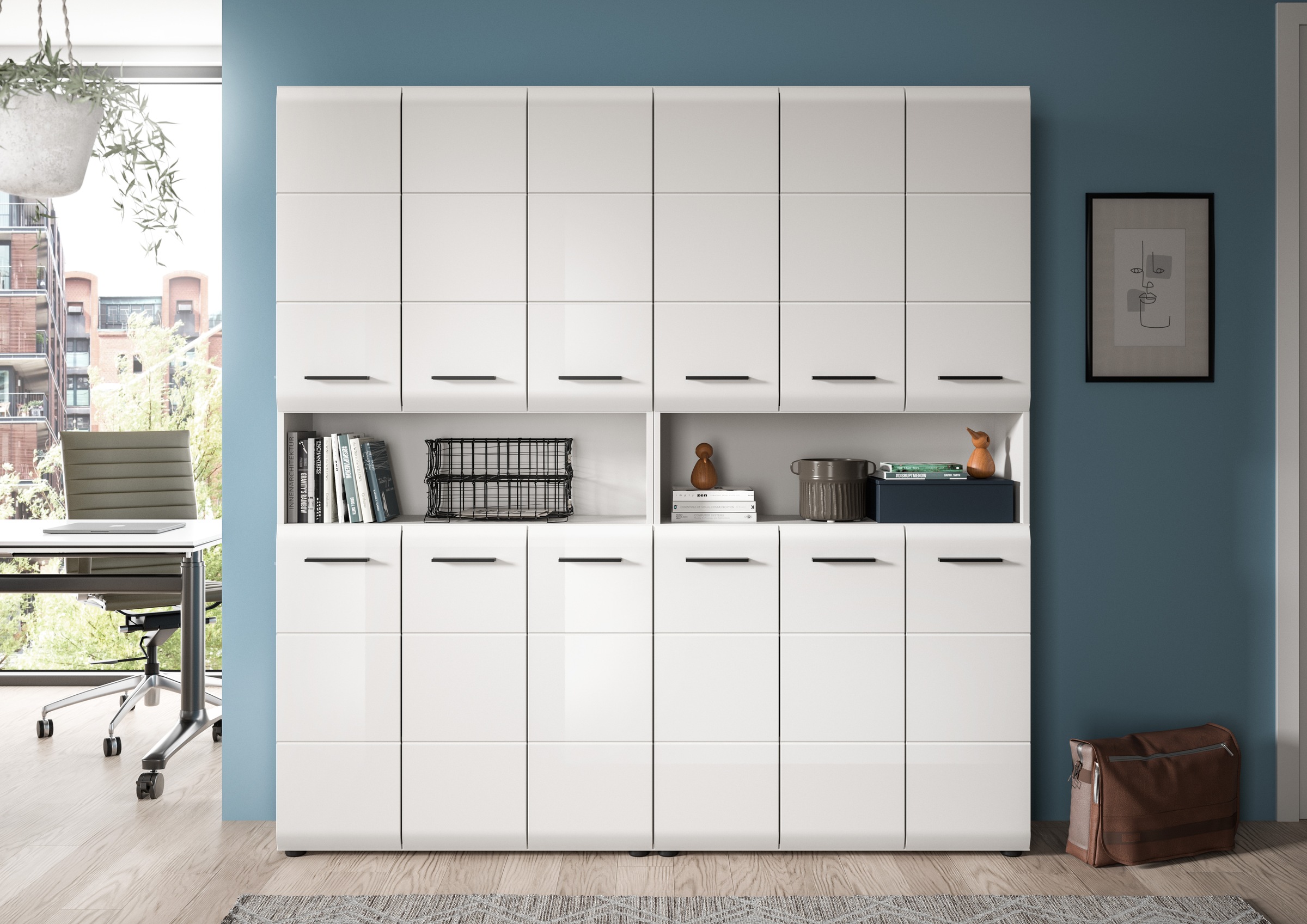 INOSIGN Badezimmer-Set, (Set, 2 St.), Florenz, Badkombination 2-tlg. Weiß hochglanz, Mehrzweckschränke