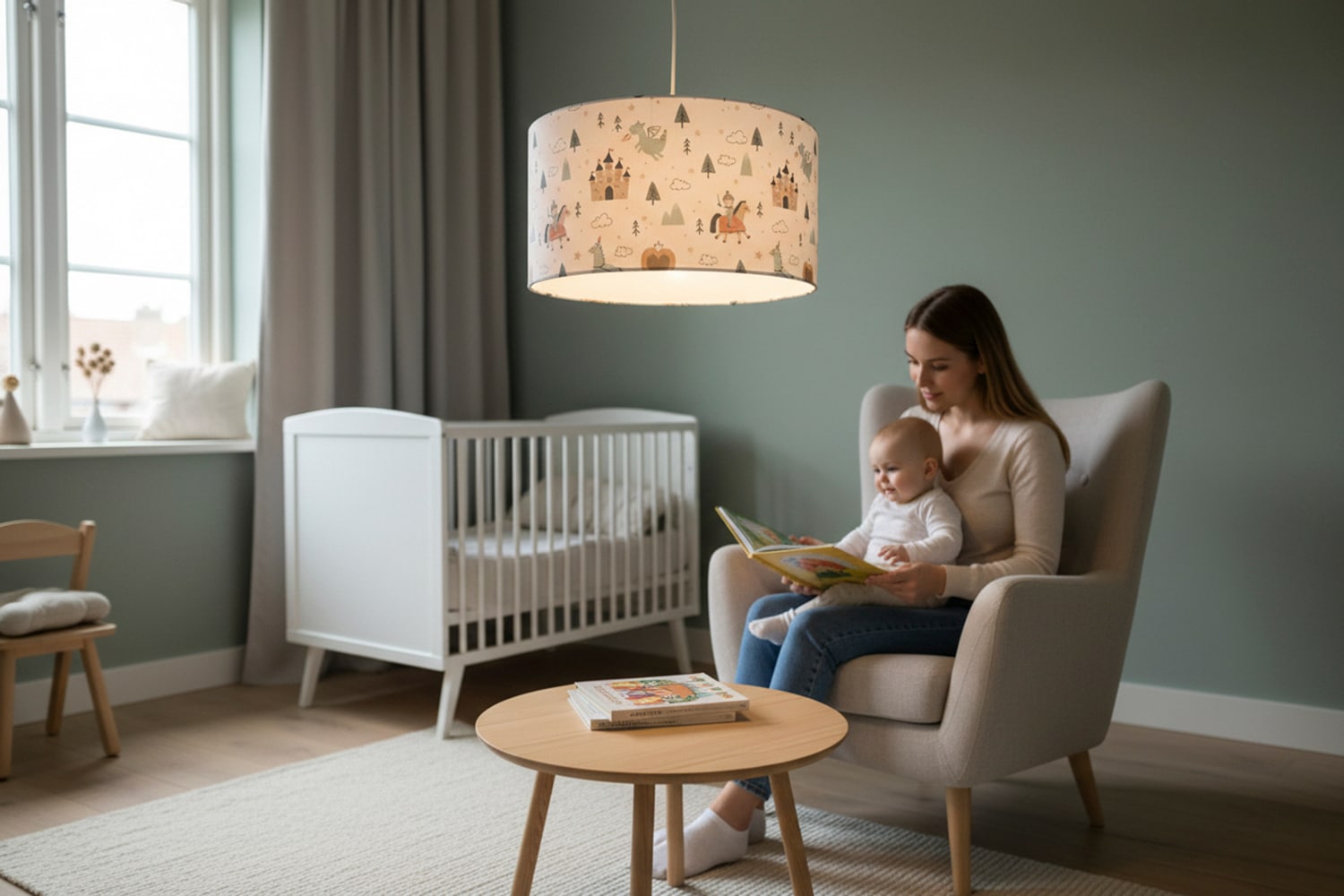 niermann Hängeleuchte »Stoff-Pendelleuchte mit Motiv "Ritter Theo", Kinderzimmer, Kinderlampe« E27 1 Stk. Stoffschirm, höhenverstellbare Pendelaufhängung, Made in Germany