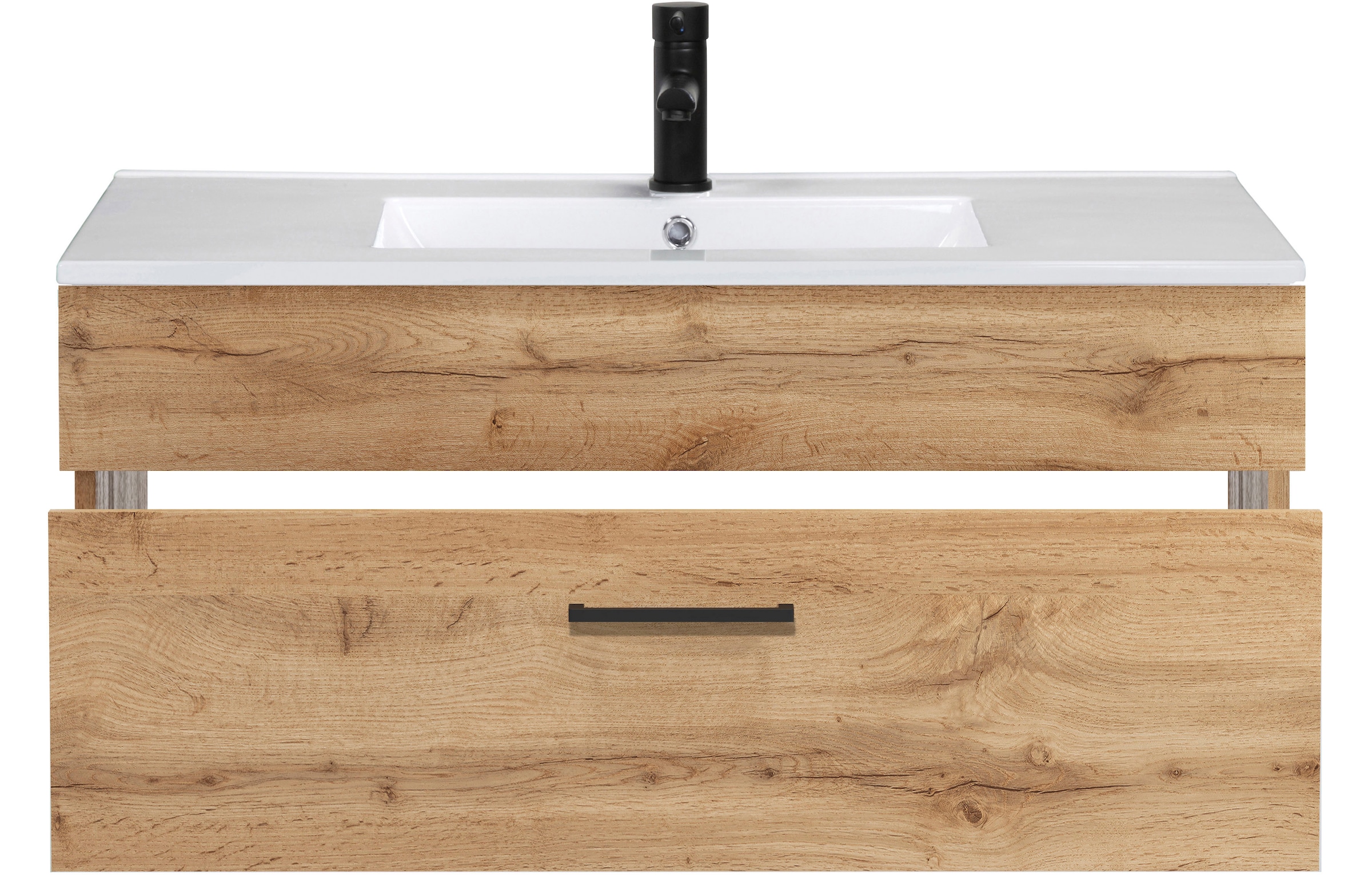 welltime Waschtisch »Trento Light mit Keramik-Auflagebecken«, 1 feste Blende und 1 Auszug, Breite: 81cm, Wotaneiche