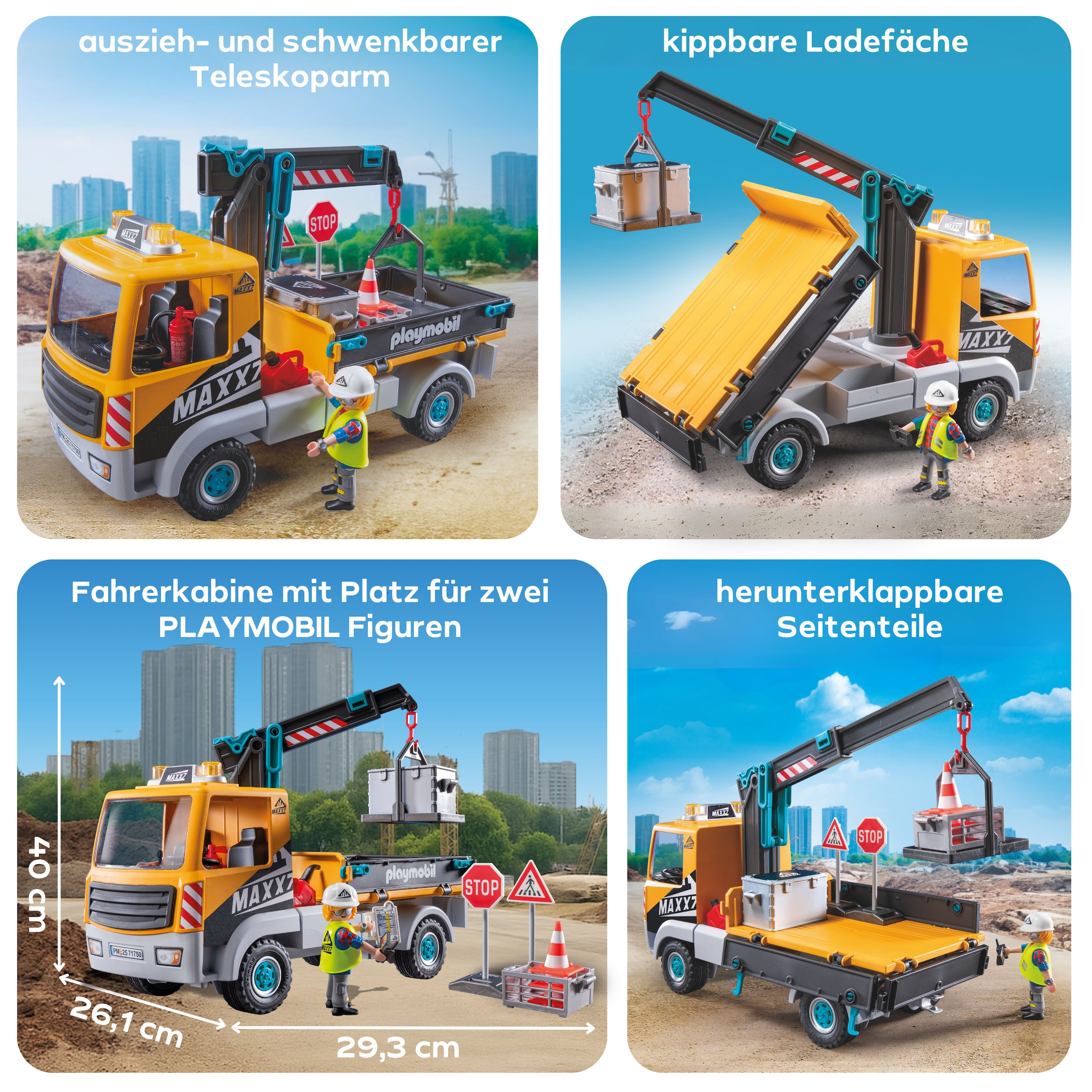 Playmobil® Konstruktions-Spielset »Baustellen-LKW mit Kran (71750), Playmobil Action Heroes«, (55 St.)