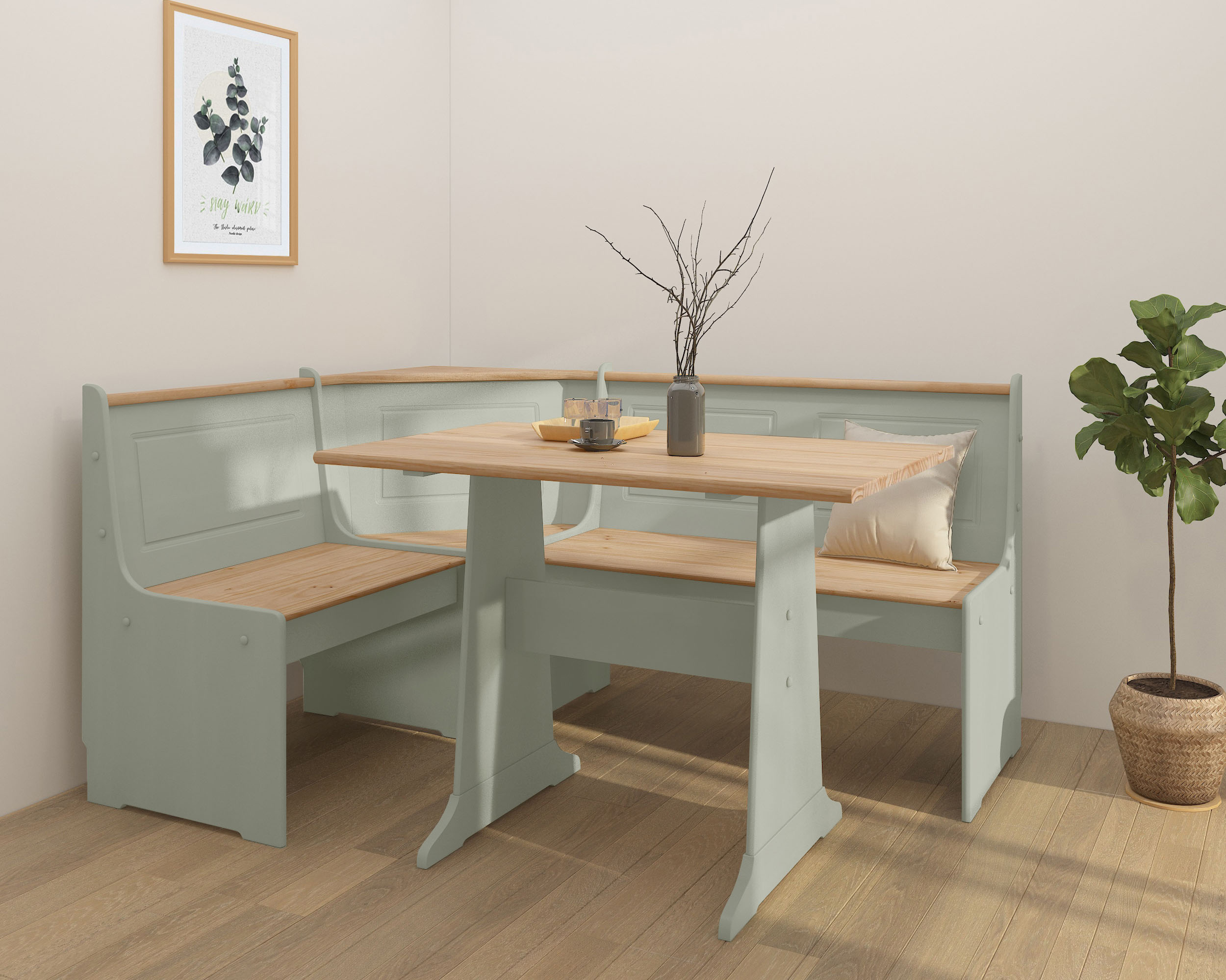 OTTO home Essgruppe "Sascha" 2 tlg. aus massivem Kiefernholz, bestehend aus einer Truhen-Eckbank + Tisch