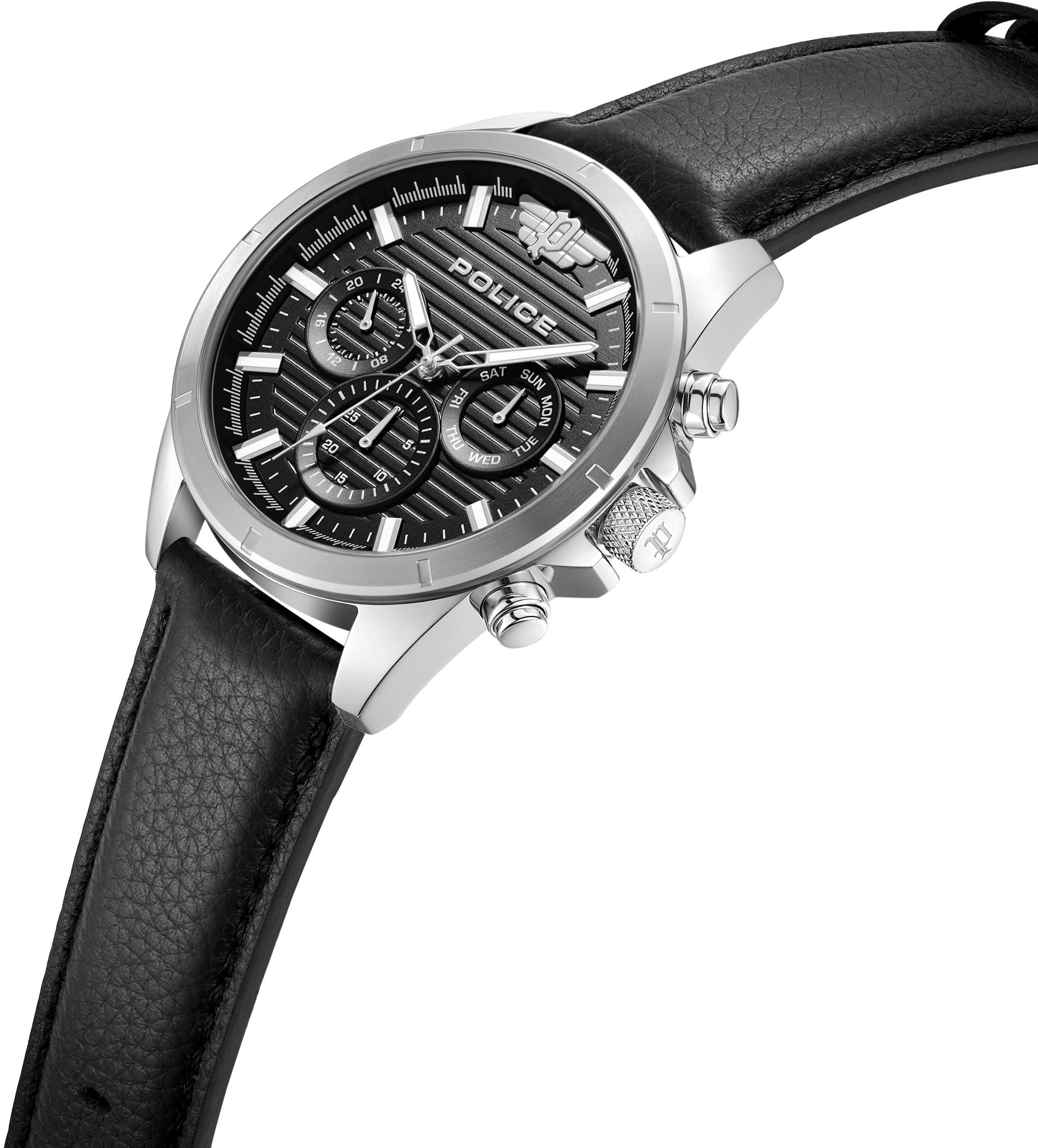 Police Multifunktionsuhr »MALAWI«, Quarzuhr, Armbanduhr, Herrenuhr, Lederarmband, analog, Wochentag