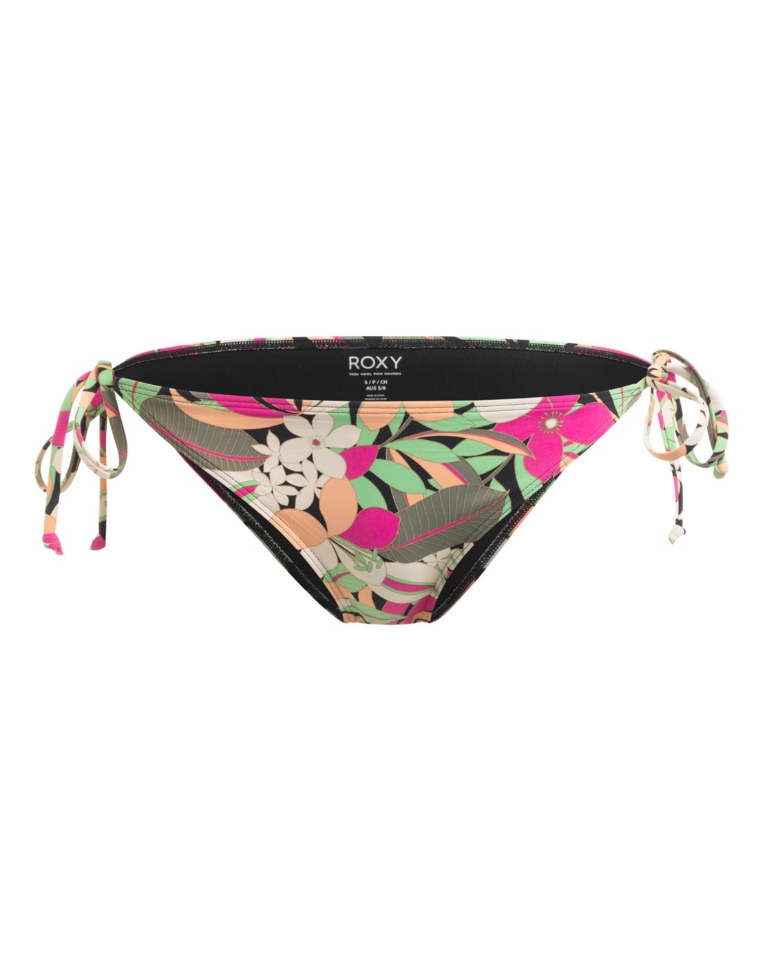 Bikini-Hose ROXY "Printed Beach Classics", Damen, Gr. L, US-Größen, grau (anthrazit palm song s), Obermaterial:87% Nylon, 13% Elasthan;, Badehosen Bikini-Hose
