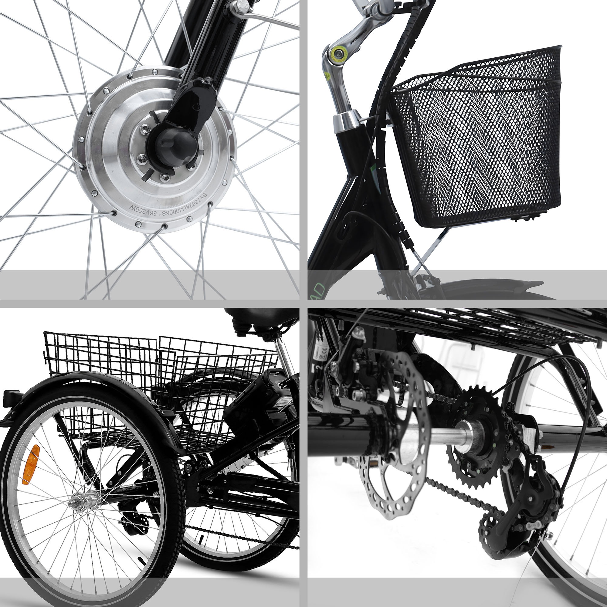 SachsenRad E-Bike »T3A«, 7 Gang, Shimano, Shimano 7-Gang-Kettenschaltung, Frontmotor 250 W, (LED-Frontlicht, Alarmrücklicht mit Bremslicht, Ledersattel, 3-Räder), Lastenkorb, Lenkerkorb, LCD-Steuer-
display, Fahrmodus Pedelec
