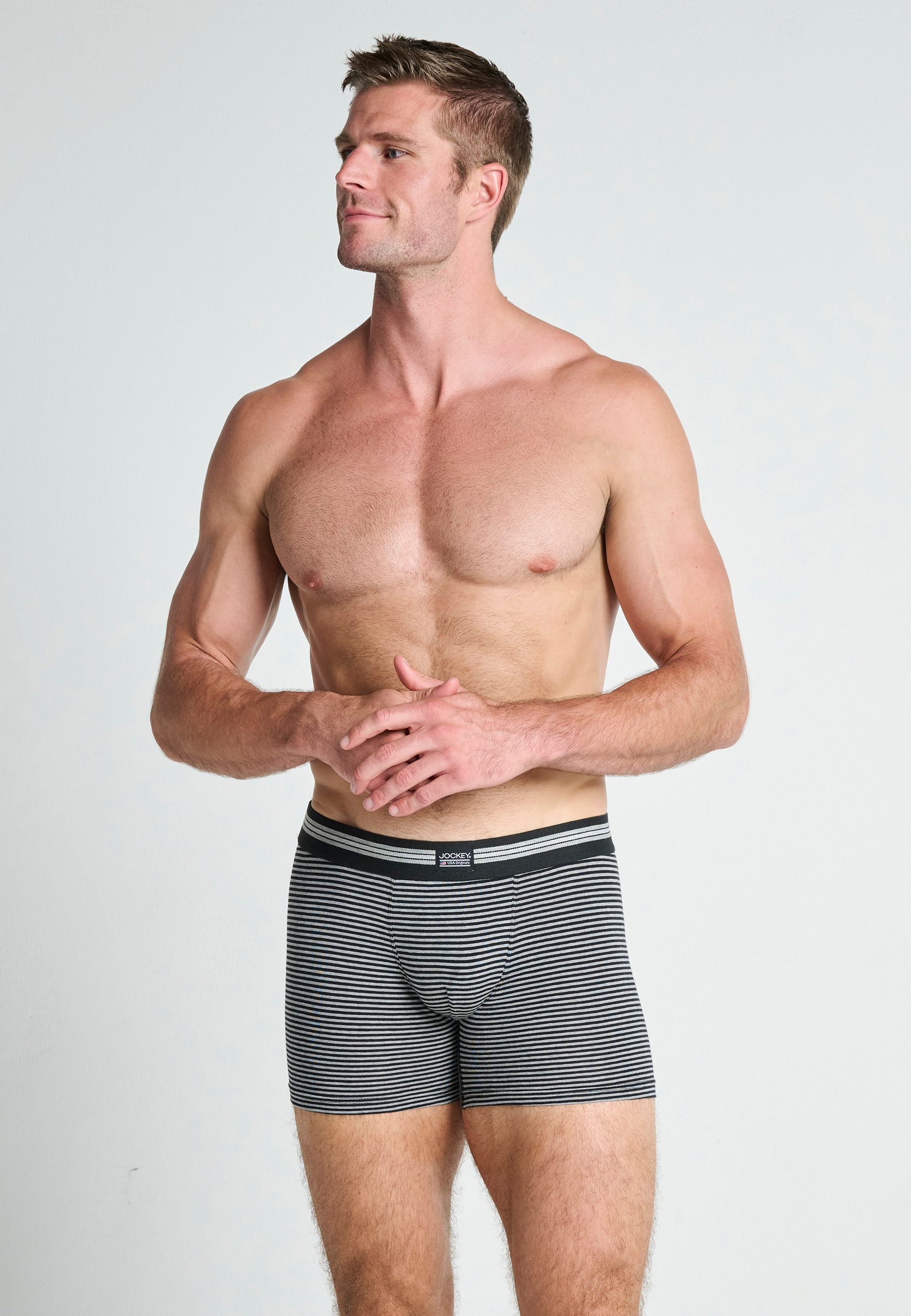 Jockey Trunk »Cotton Stretch Boxer Trunk«, (3er Pack), Mittlere Bundhöhe, längeres Bein, Logobund