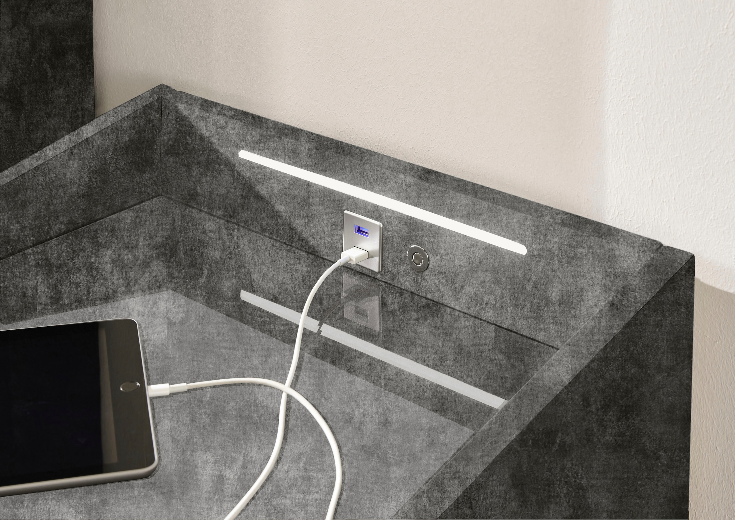ED EXCITING DESIGN Nachtkonsole »Moon«, mit LED-Beleuchtung und USB-Anschluss & USB-C-Anschluss