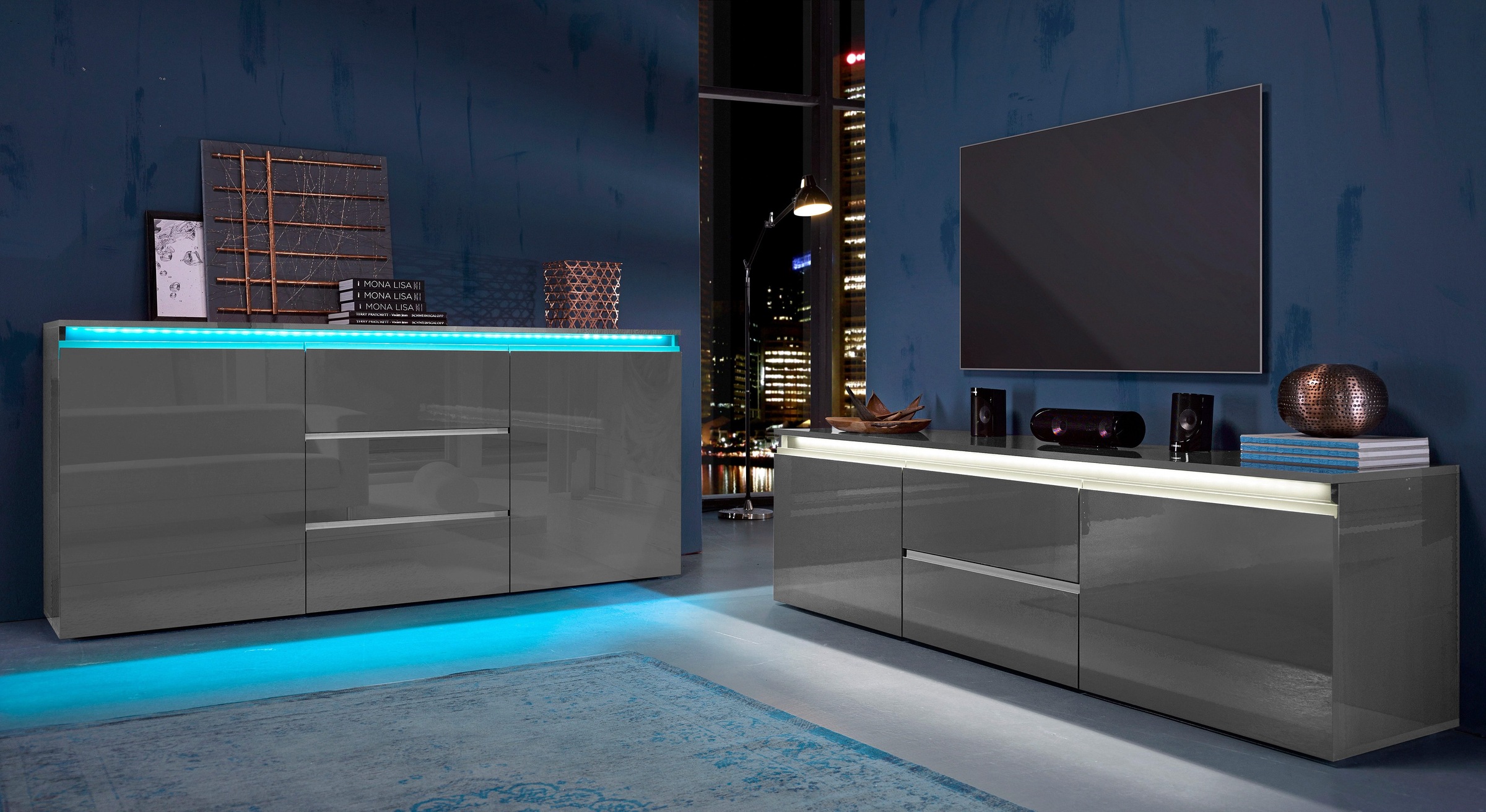 INOSIGN Sideboard »Magic, Kommode, Schrank, Kredenz«, mit 2 Türen und 3 Schubkästen Hochglanz lackiert (B/T/H) 180x40x80 cm
