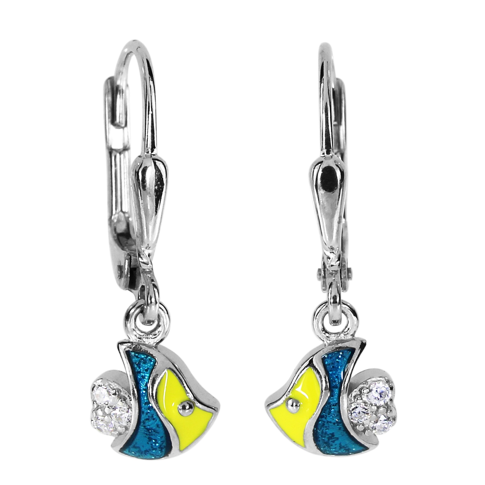 Paar Ohrhänger OSTSEE-SCHMUCK "- kleiner Fisch - Silber 925/000 - Zirkonia" Gr. 23, blau, Ohrringe, Damen, Silber 925 (Sterlingsilber)