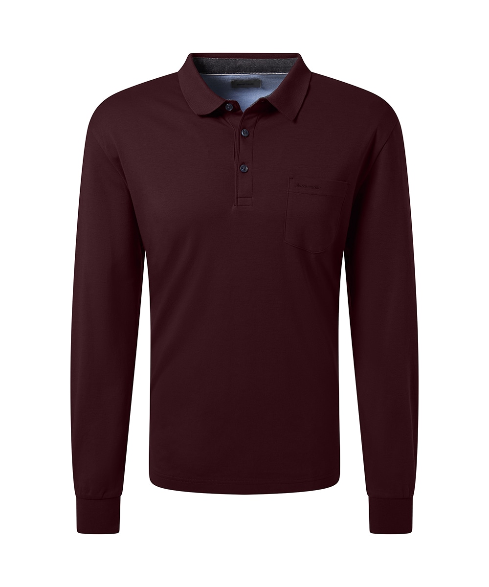 Pierre Cardin Langarm-Poloshirt, Brusttasche mit Marken- Applikation