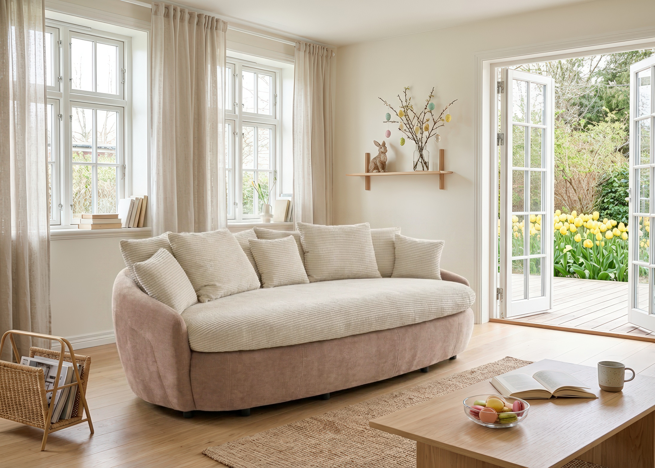 COTTA Big-Sofa "Aruba, B. 238cm, bequemer Sitzkomfort durch Wellenfedern, Mattenoptik" gemütliches Megasofa in XXL in organischer Form mit vielen Kissen