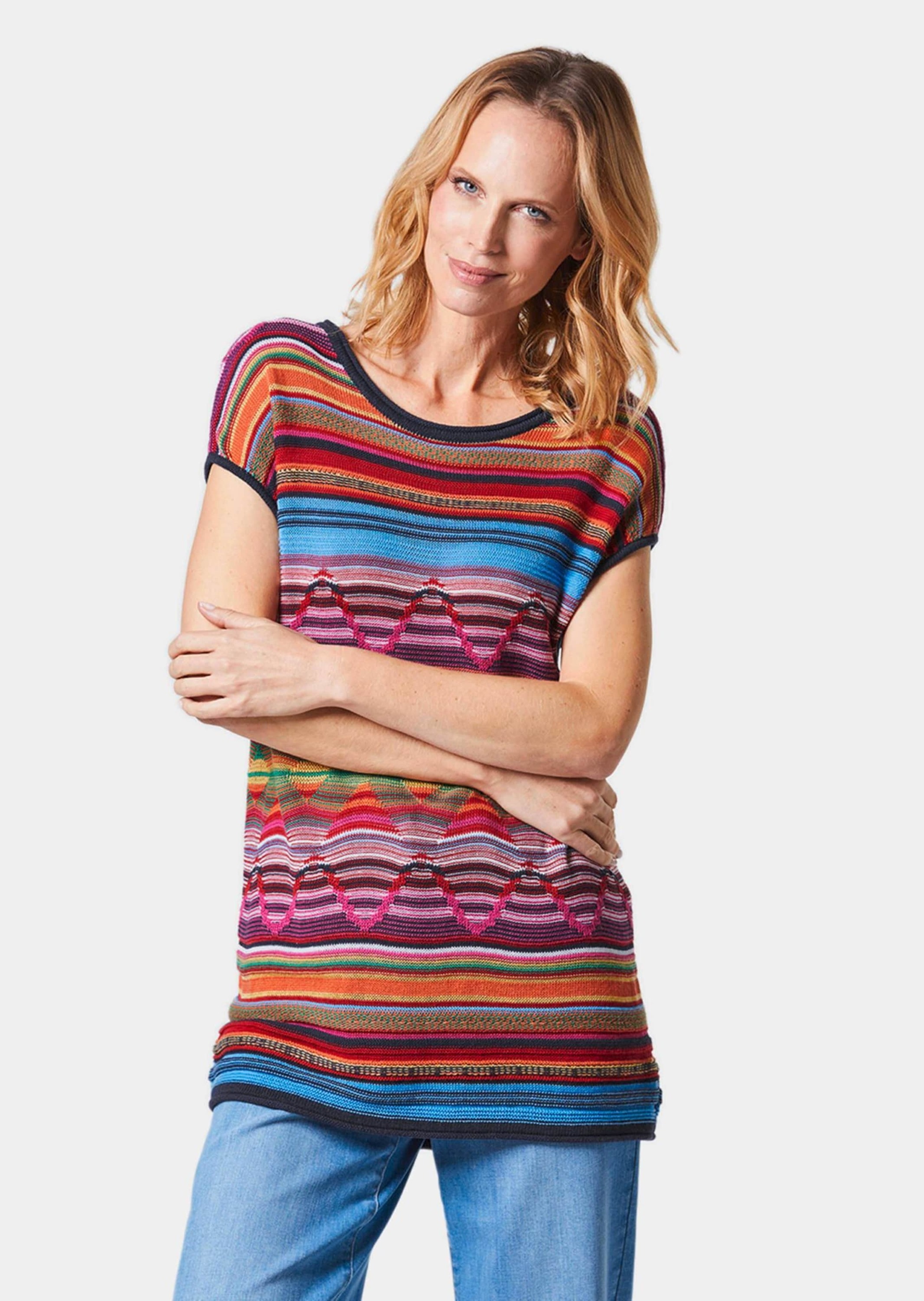 GOLDNER Strickpullover "Kurzgröße Bequemes Top mit schönem Dessin" mit farb günstig online kaufen