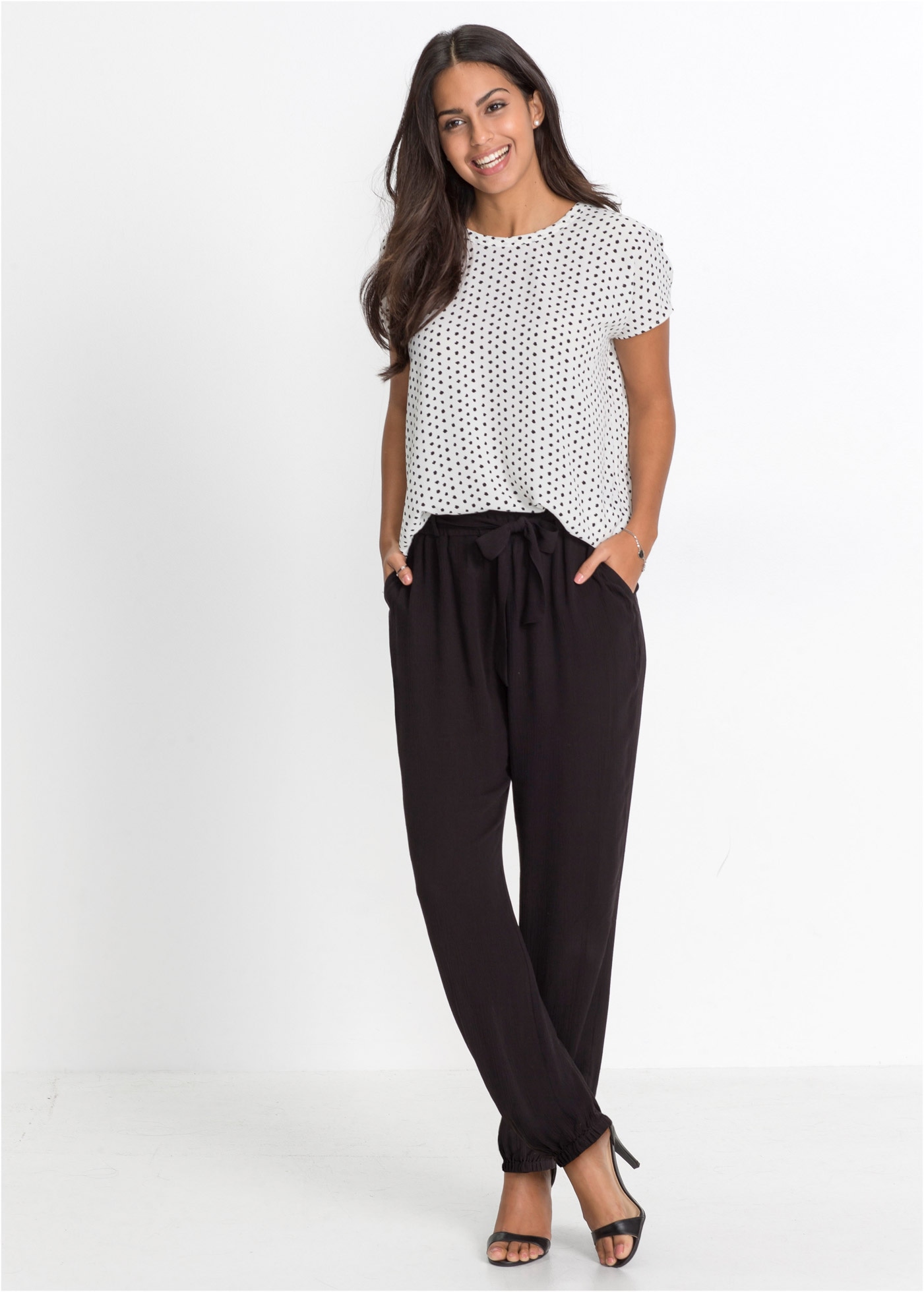 bonprix Stoffhose  weite Hose, aus Viskose, mit Bindeband, Loose Fit, eleganter Stil