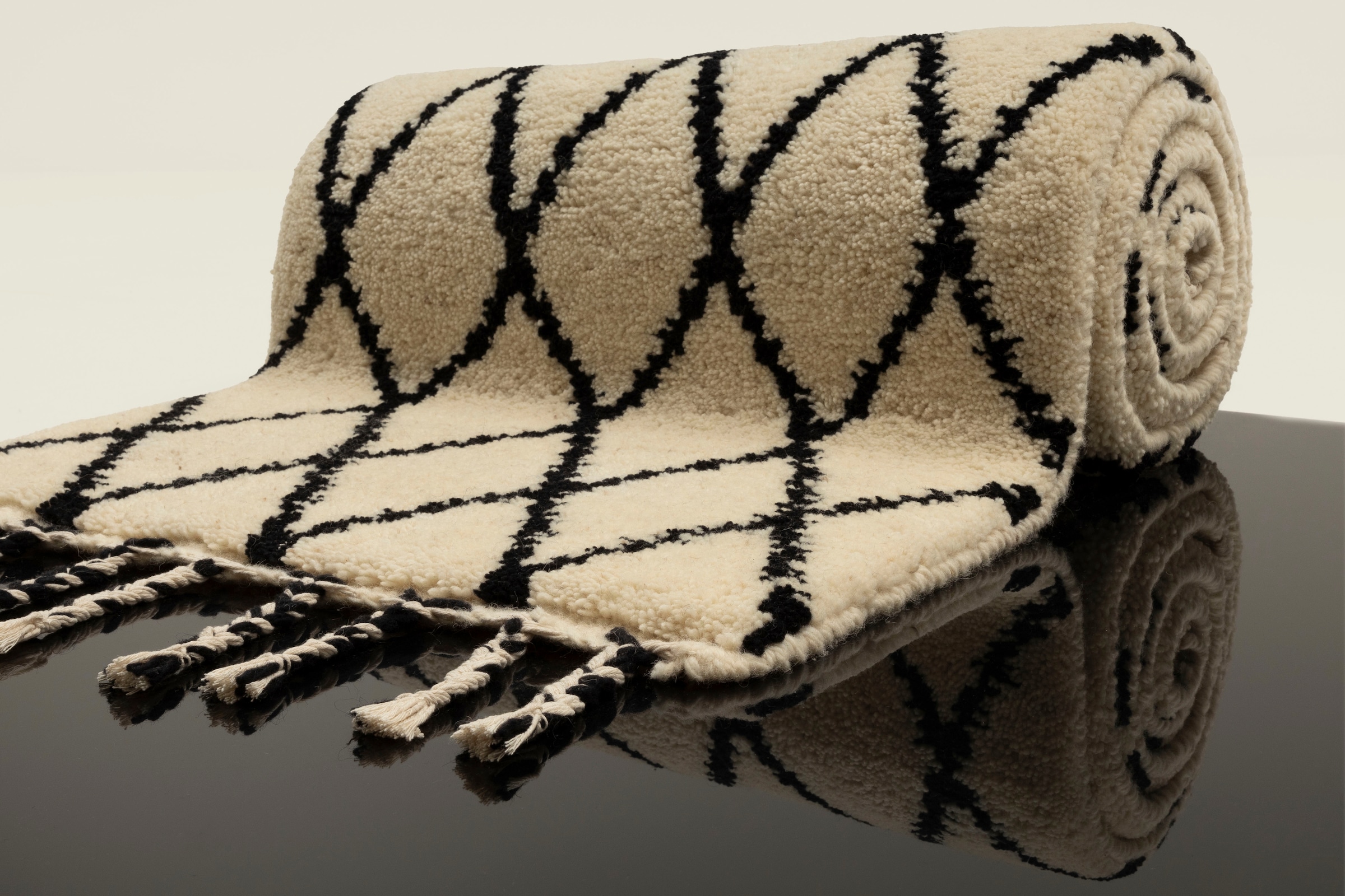 THEKO Wollteppich »MARMOUCHA 05«, rechteckig, 24 mm Höhe, reine Wolle, Rauten Design, mit Fransen