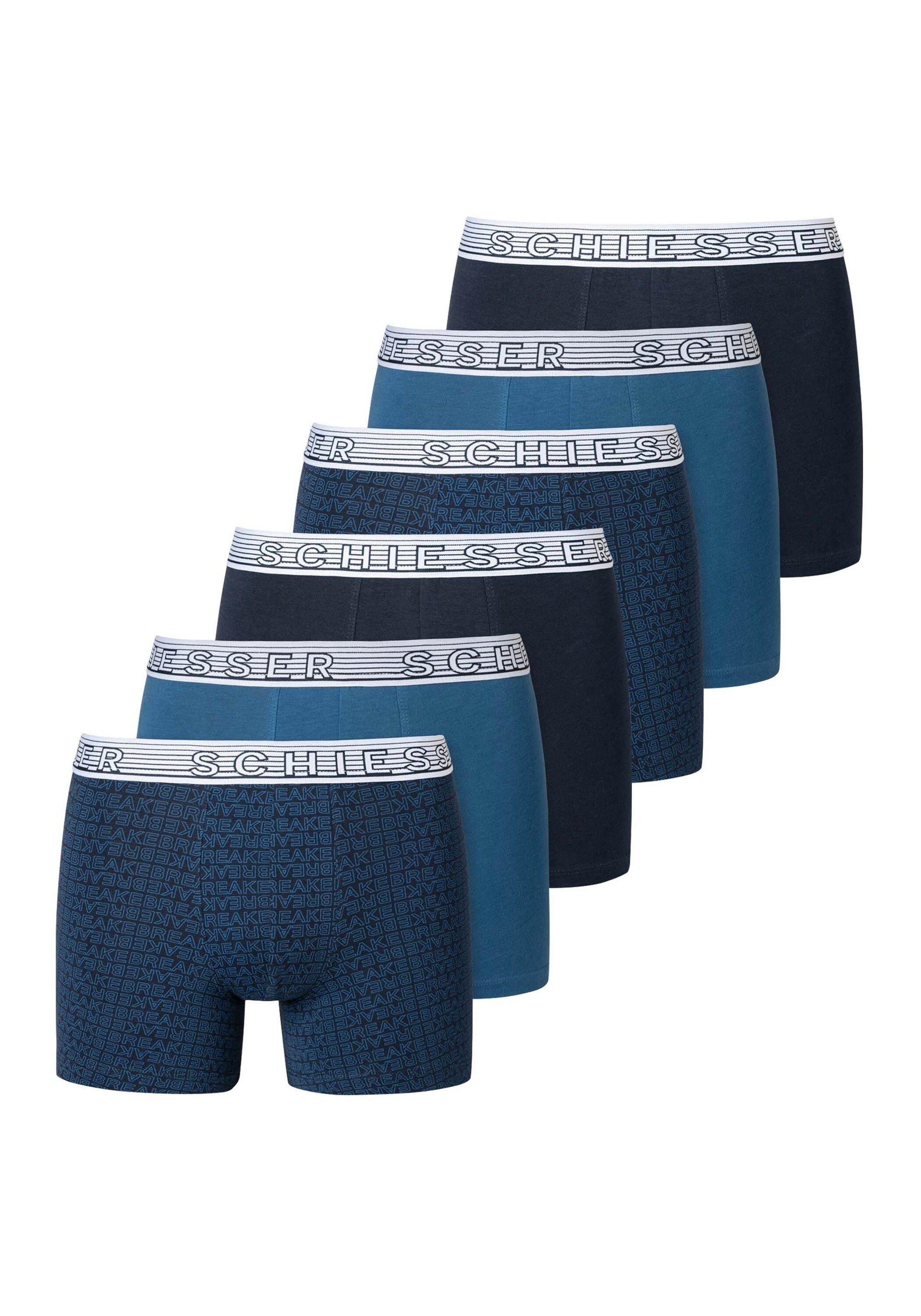 SCHIESSER Jungen Boxershorts "Boxershort 6er Pack", Gr. 176, blau, Obermaterial: 95% Baumwolle CO. 5% Elasthan EL., Unterhosen