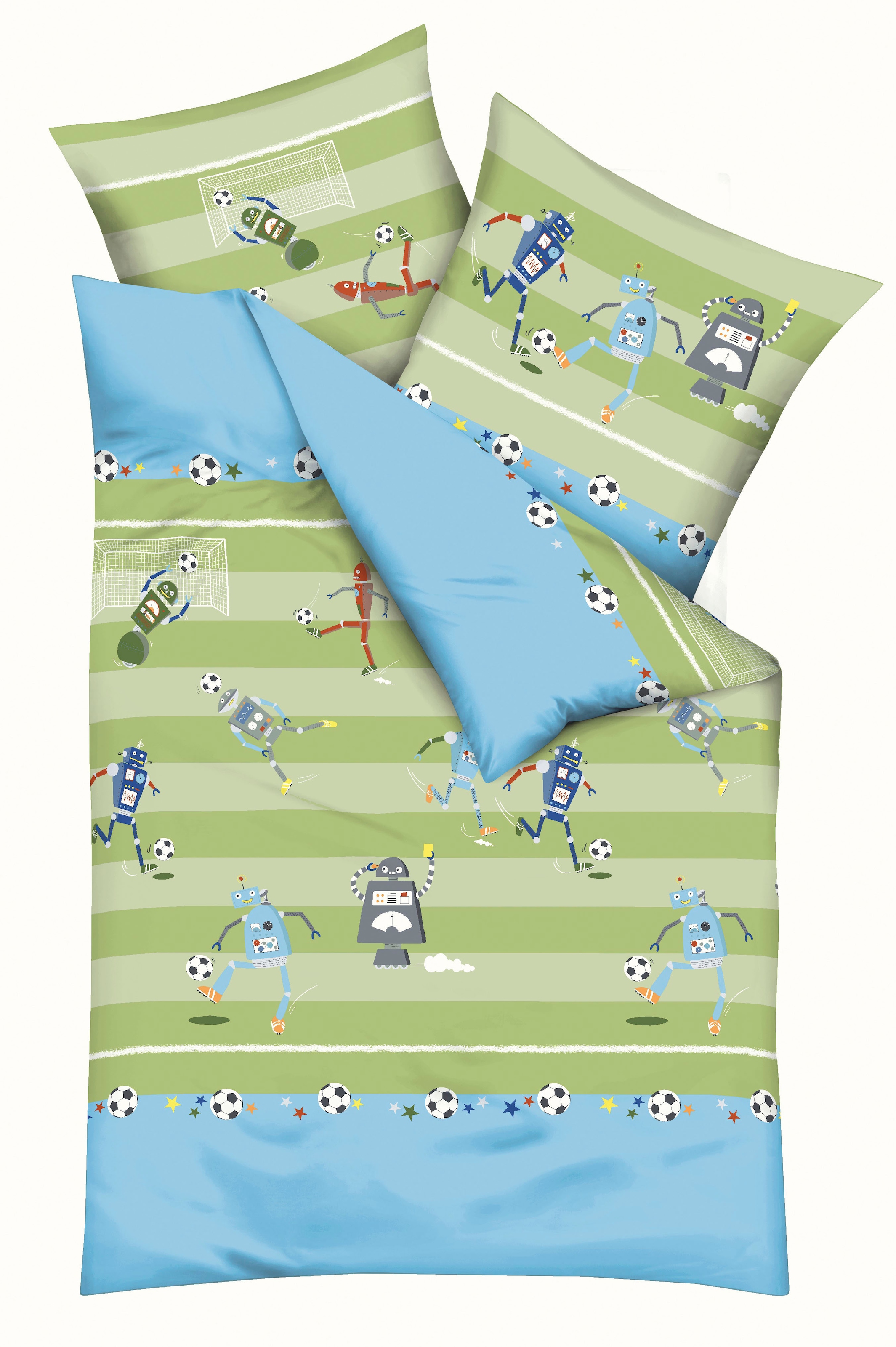 Kaeppel Kinderbettwäsche "Robo Football" 2 Stk. Fußballspielende Roboter