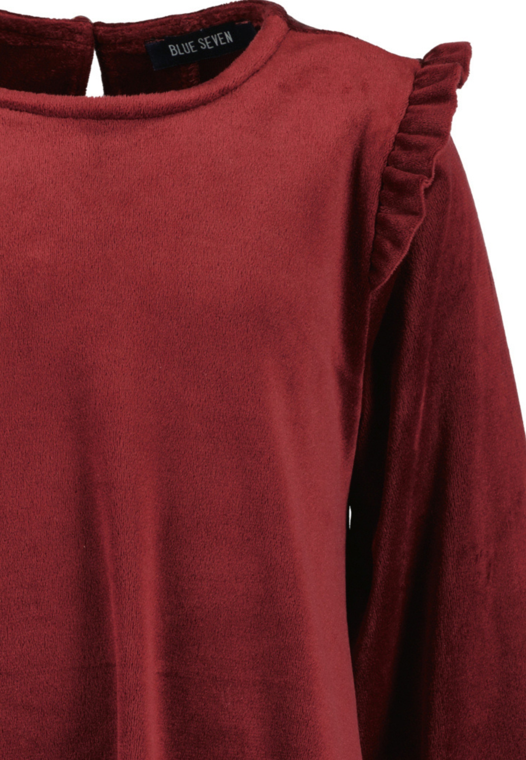 Thumbnail - Blue Seven Sweatkleid in samtiger Optik und mit süßen Rüschen