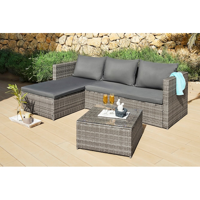 KONIFERA Gartenlounge-Set »Phoenix«, (8 tlg.), Ecklounge, Tisch 61x61 cm,  Polyrattan | BAUR