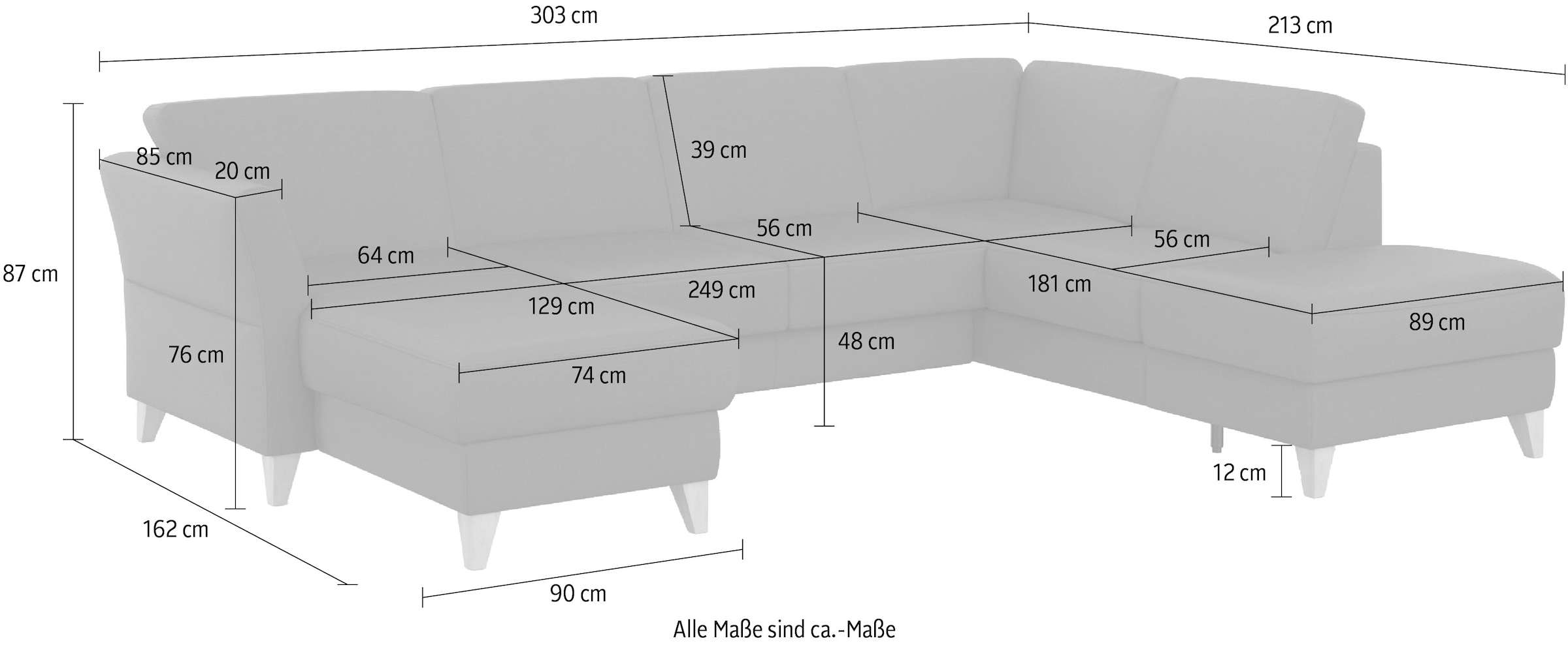 sit&more Wohnlandschaft »Visby U-Form« wahlweise mit Bettfunktion und Stauraum, frei im Raum stellbar