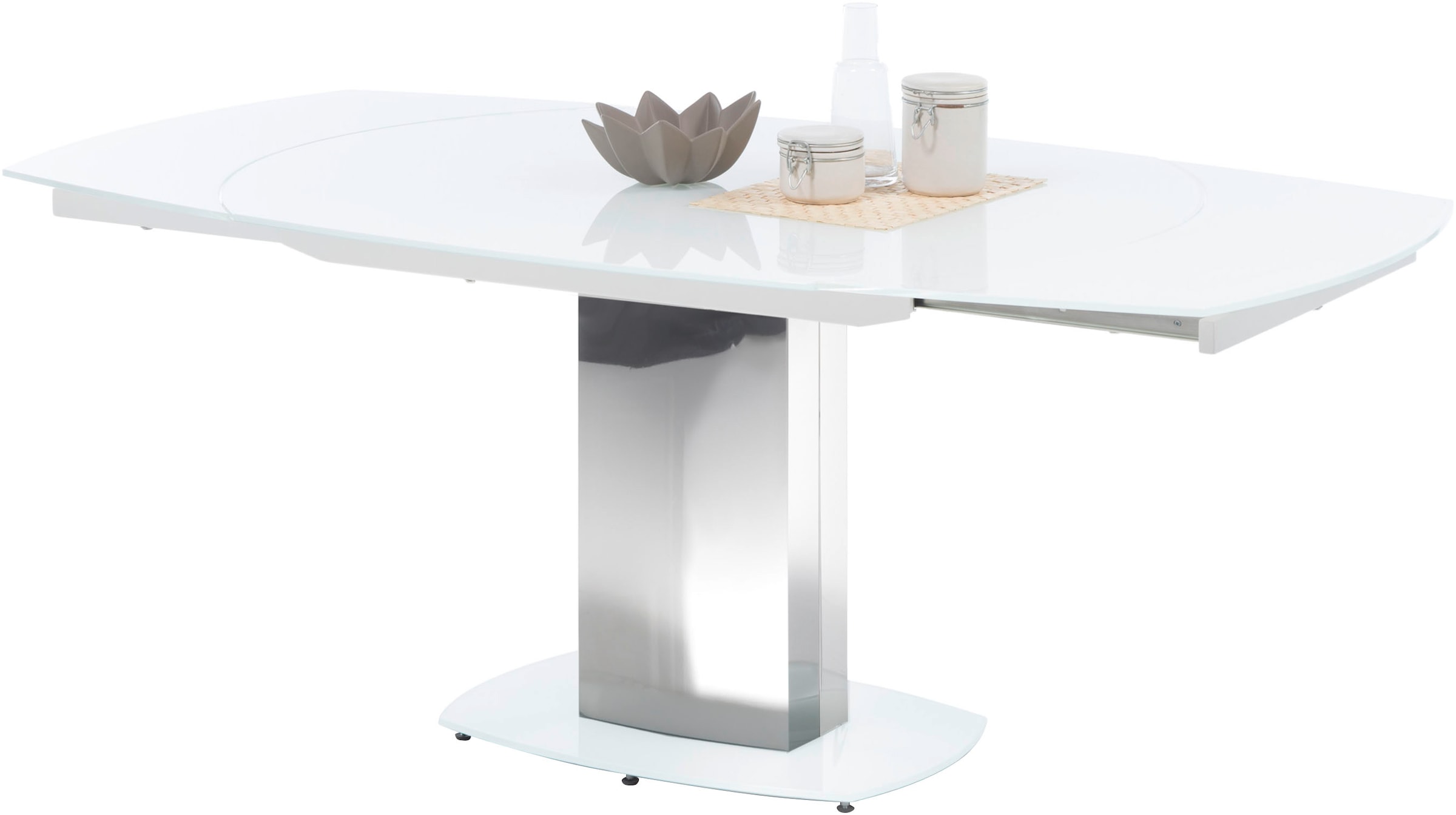 Stolkom Esstisch »Jackson Glastisch Weiß, Tisch ausziehbar, BxHxT 130-190x75x105 cm«, Automatische beidseitiger Drehauszug, Tischplatte in Super White