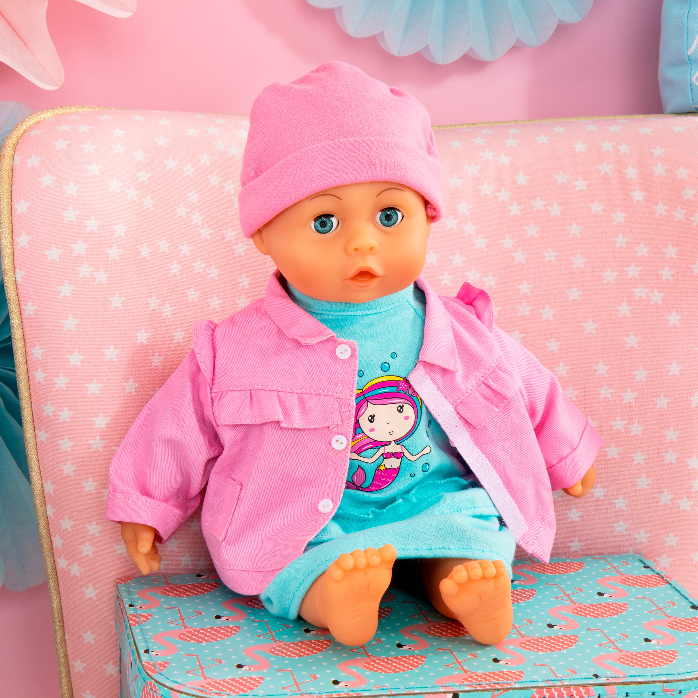 Bayer Puppenkleidung »Kleid/Jacke bl. 38 cm«, (Set, 3 tlg.)