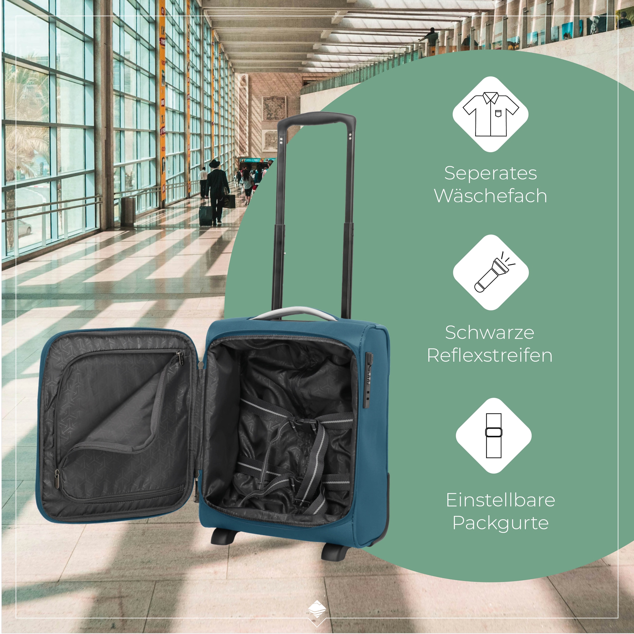 travelite Handgepäck-Trolley »JETPACK Easy 2 Cabin, konzipiert für EasyJet, Vueling & Wizz«, 4 Rollen, Weichgepäck-Koffer Handgepäck für die meisten gängigen Airlines