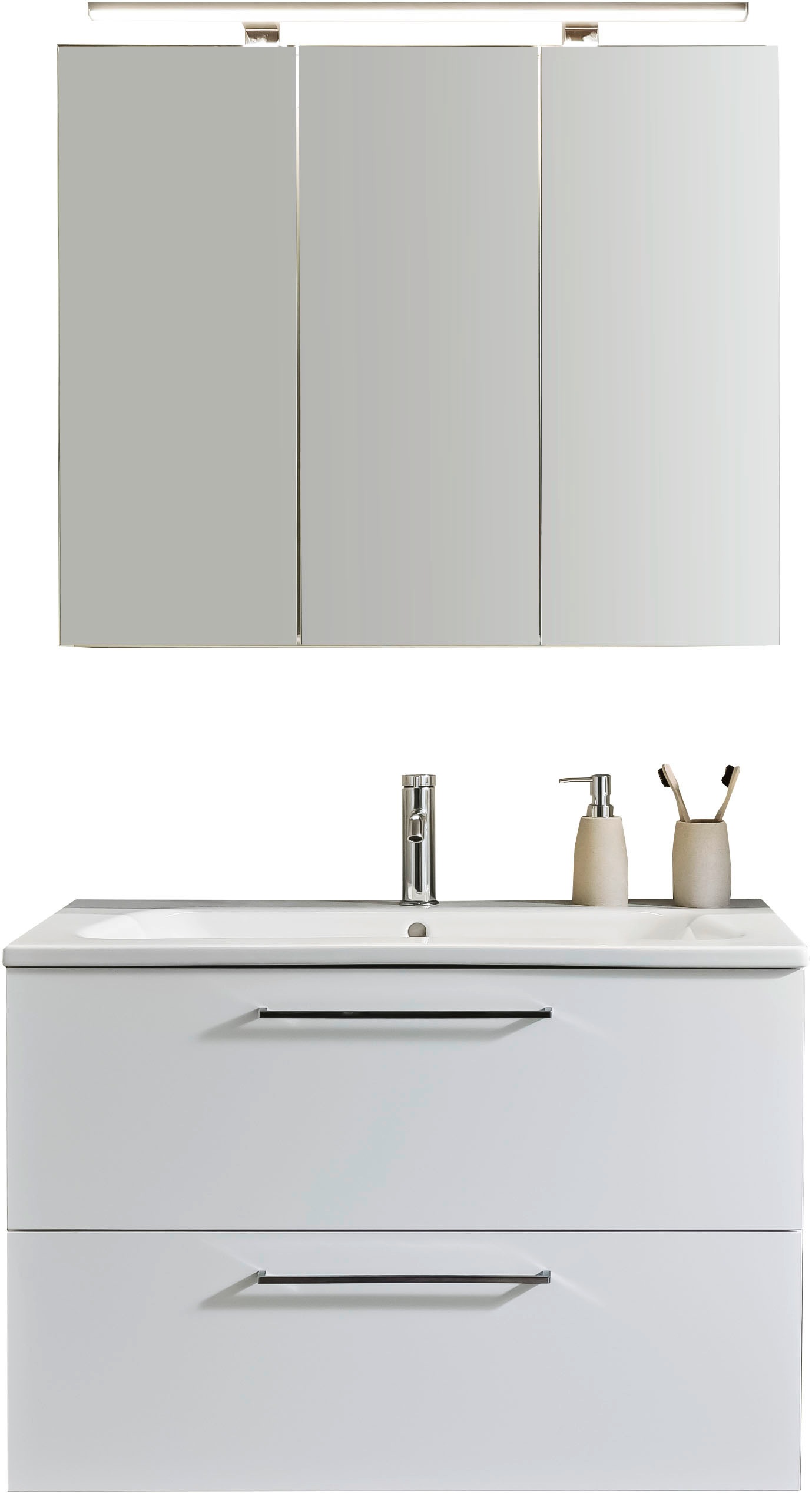 Nolte SPA Badmöbel-Set »Lux - Badmöbel-Set« Komplett-Set, Spiegelschrank, Keramikbecken, Waschtisch 2 Auszüge, LED, erw., li/re, 3 Stk. tlg.