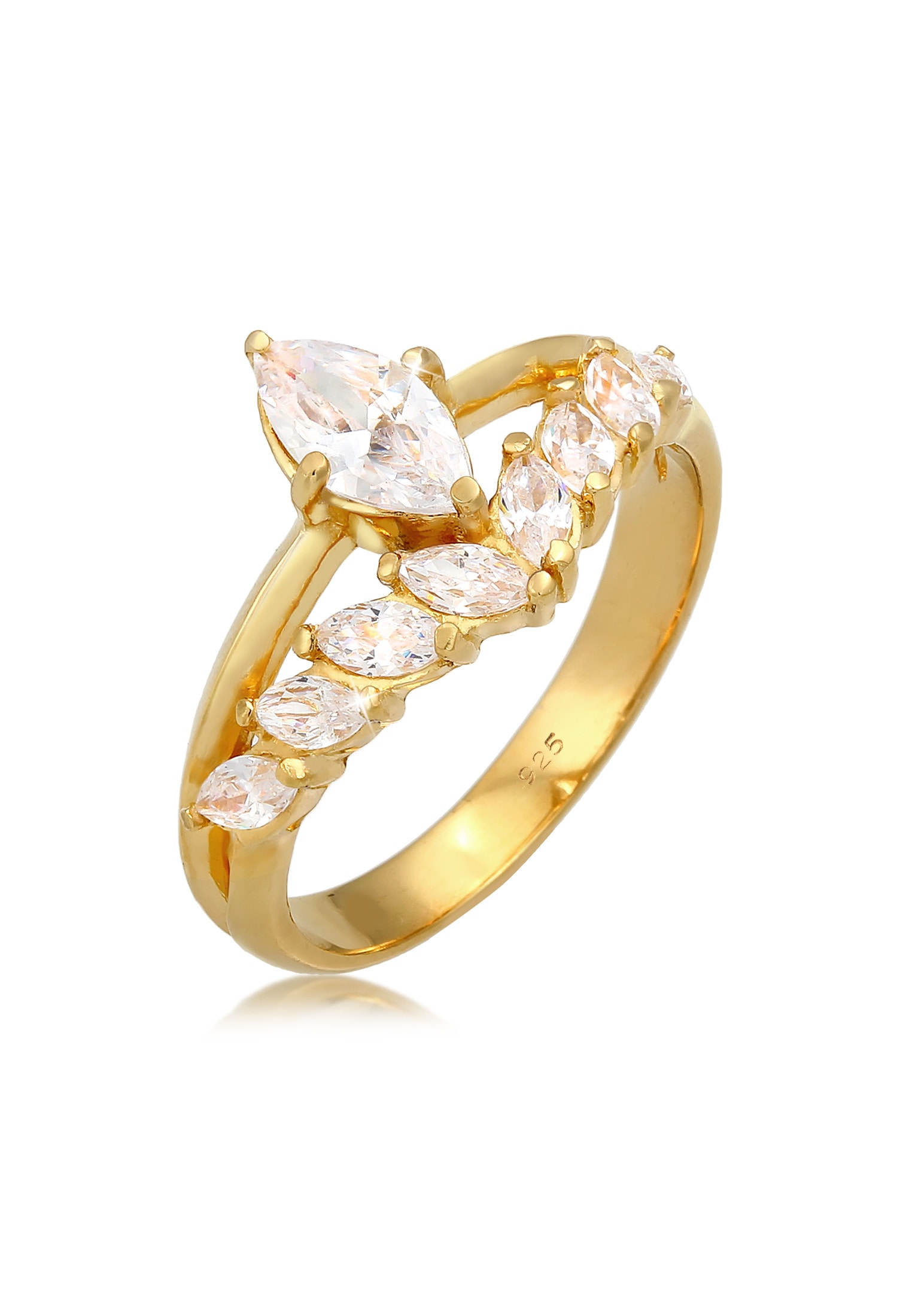"Silberring ELLI PREMIUM ""Ring Zirkonia Marquise 925 Silber"" Gr. 56, gold, Fingerringe, Damen, 56, Silber 925 (Sterlingsilber), Silberring"