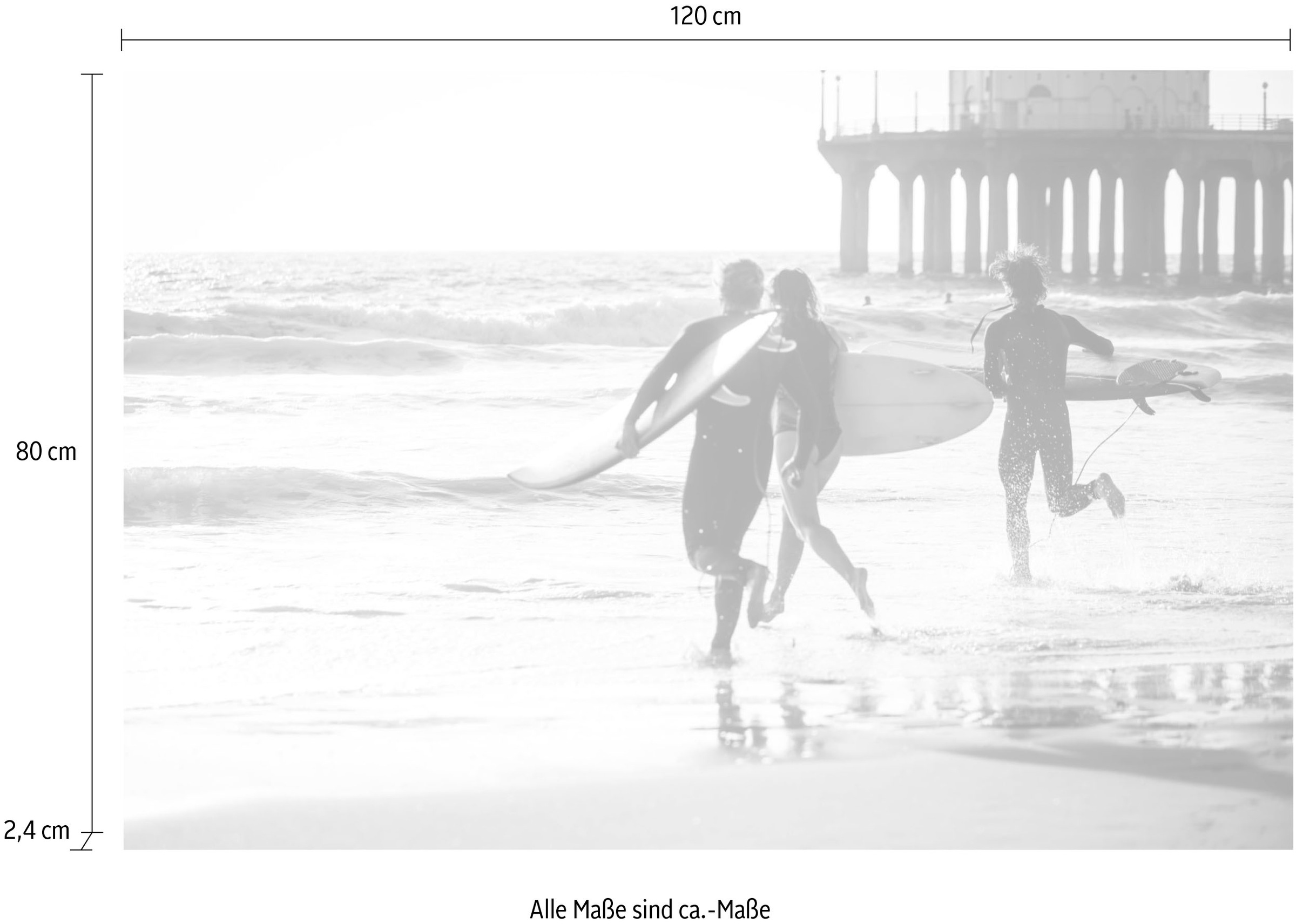 queence Acrylglasbild »Surfer am Strand«, Kunst-Schwarz-Weiß-Unterwasserwelt-Sport, Fine Art-Print in Galeriequalität