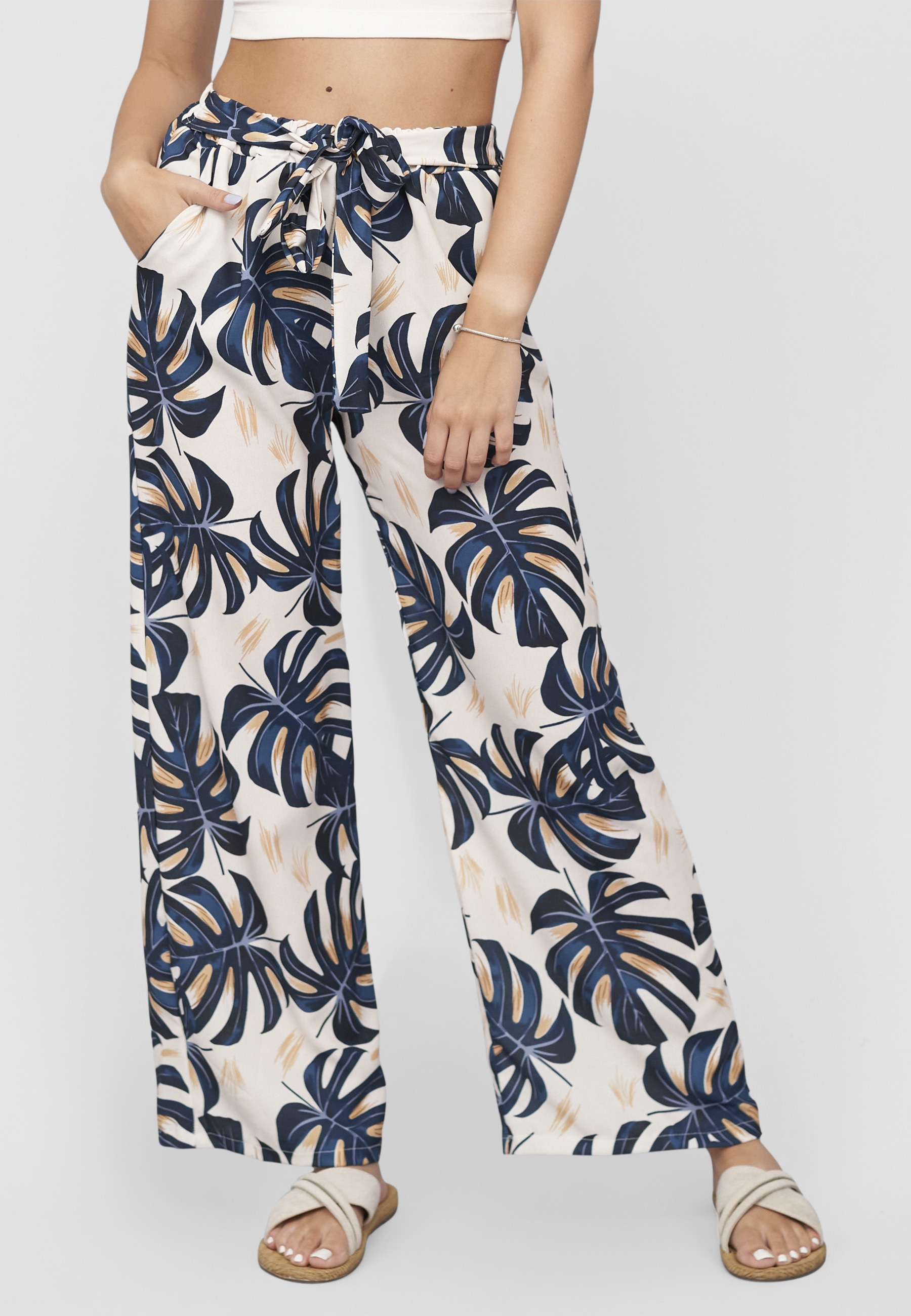 CLOUD 5IVE Stoffhose »CLOUD 5IVE Summer Pants with palm print and tie belt«