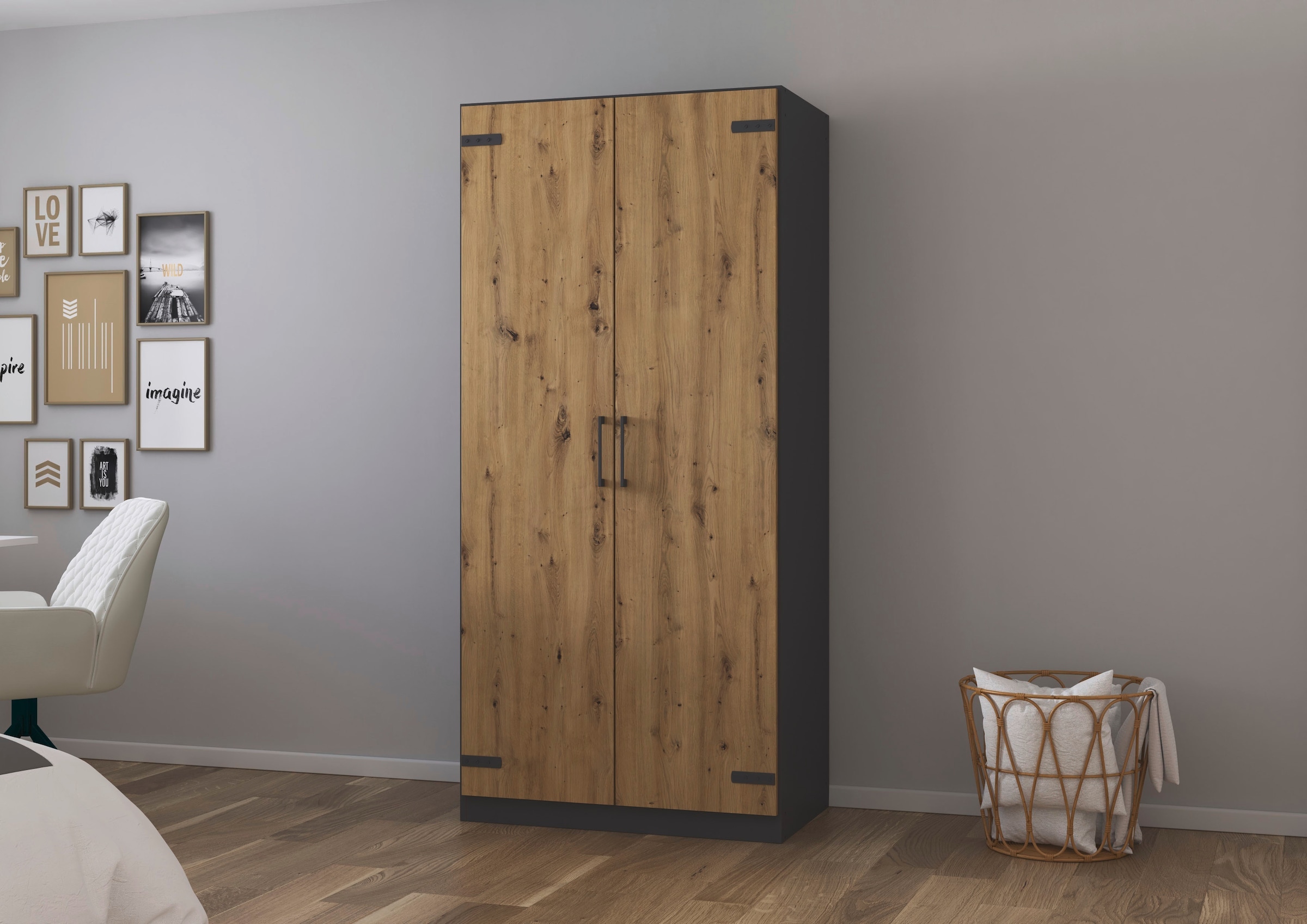 rauch Drehtürenschrank »Kleiderschrank Jugendzimmer Kinderzimmer Stauraum Topseller Holmes« Breite 91/Höhe 197/Tiefe 54cm - Industrial Style - MADE IN GERMANY