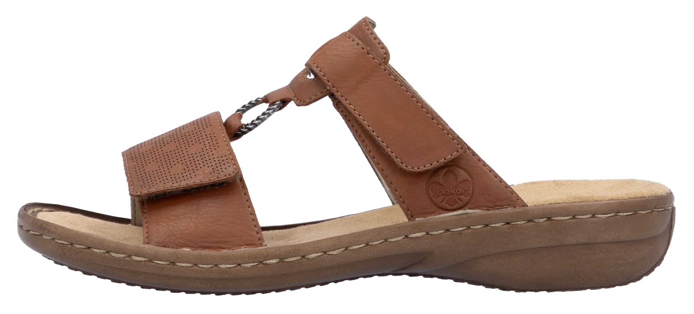 Rieker Pantolette, Sommerschuh, Strandschuh, Klettschuh mit Perforation
