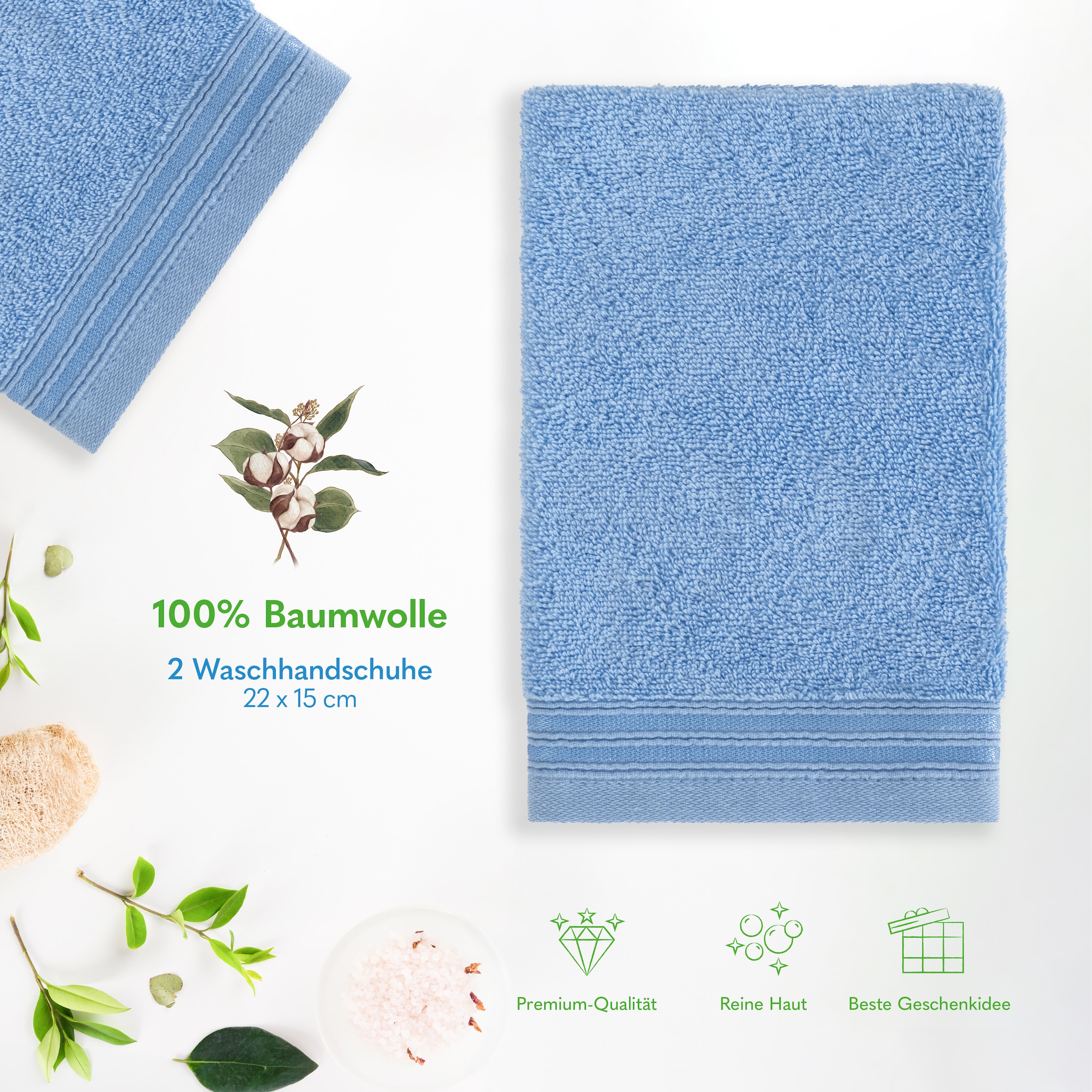 HAMMETEX Waschlappen »2er-Set Waschlappen 15x22 cm, 100% Baumwolle, weich und saugfähig«, (Set, 2 tlg., 2)