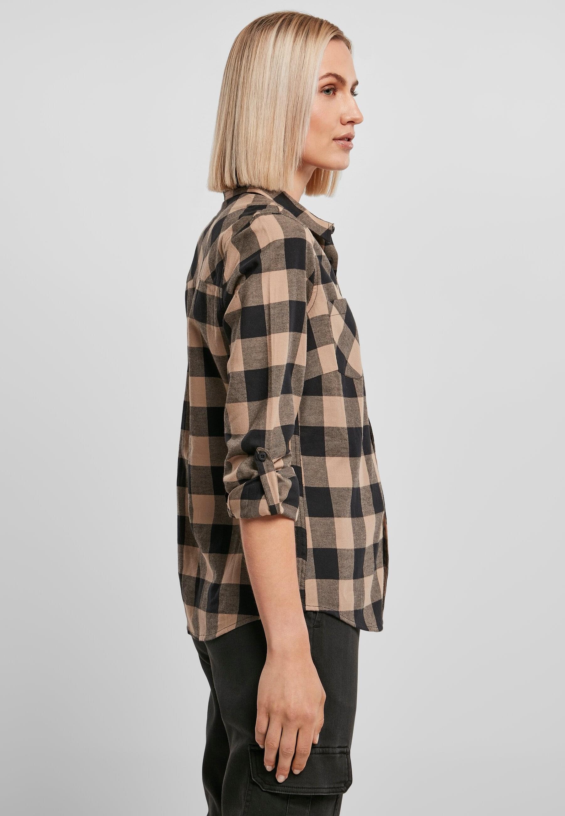 URBAN CLASSICS Langarmhemd »Urban Classics Damen Ladies Turnup Checked Flanell Shirt«, (1 tlg.)