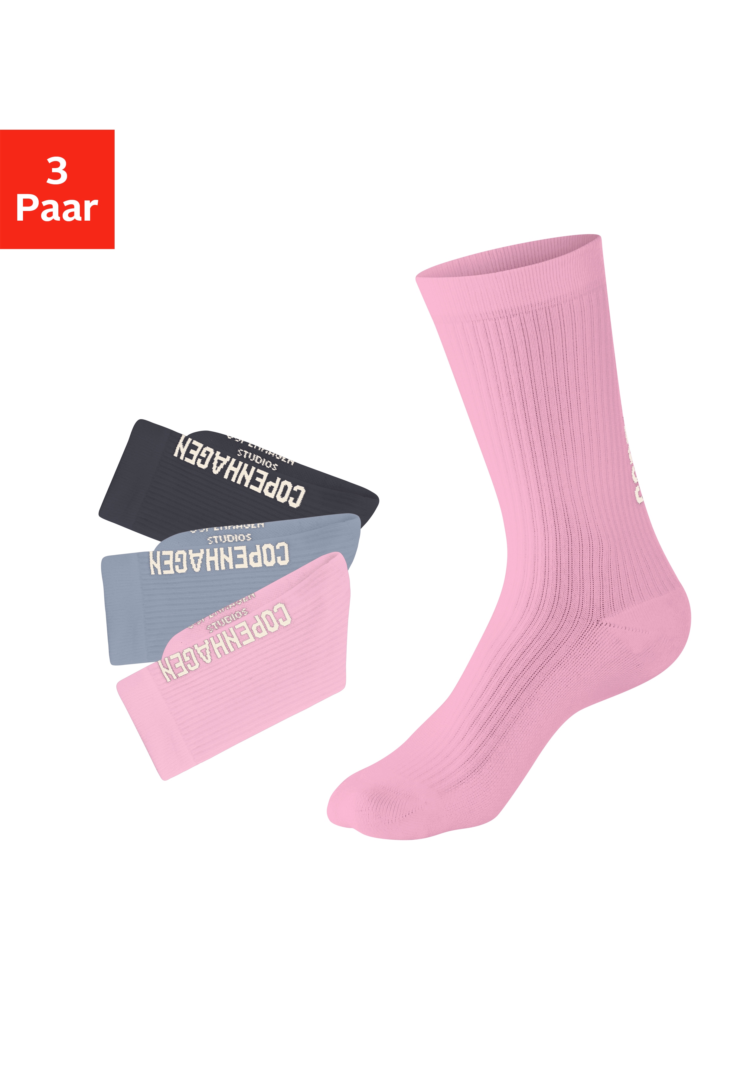 Copenhagen Studios Tennissocken Packung, 3 Stk. tlg. mit großem Schriftzug