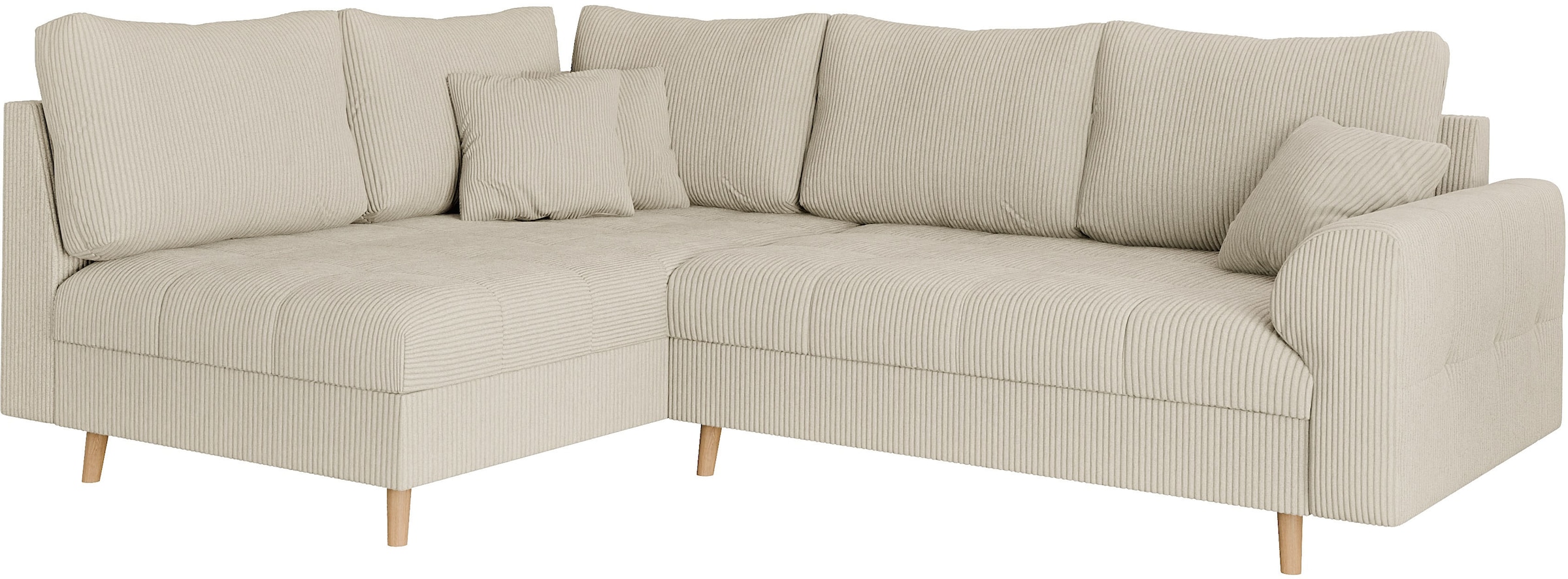 Home affaire Ecksofa »CHARRE L-Form mit Ottomane, Maße B/T/H: 231/161/81 cm«, feine Steppung, lose Rücken- und Zierkissen, auch in Cord und Bouclé