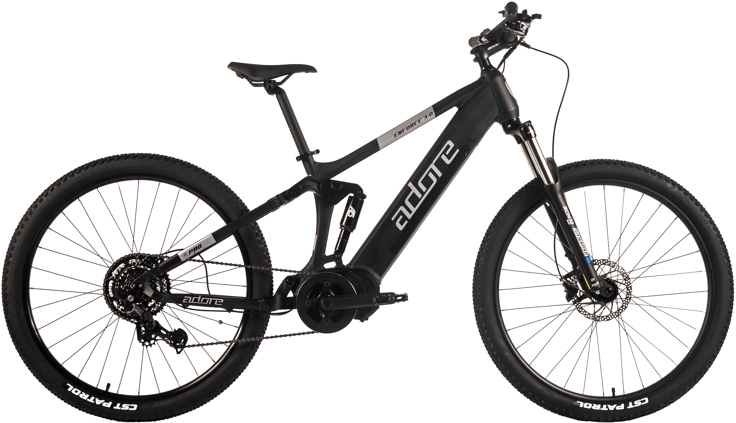 Adore E-Bike »Fully 29" Enforce 3.0 Mittelmotor 130NM / 15Ah Schwarz matt«, 9 Gang, Shimano, Cues, Mittelmotor 250 W