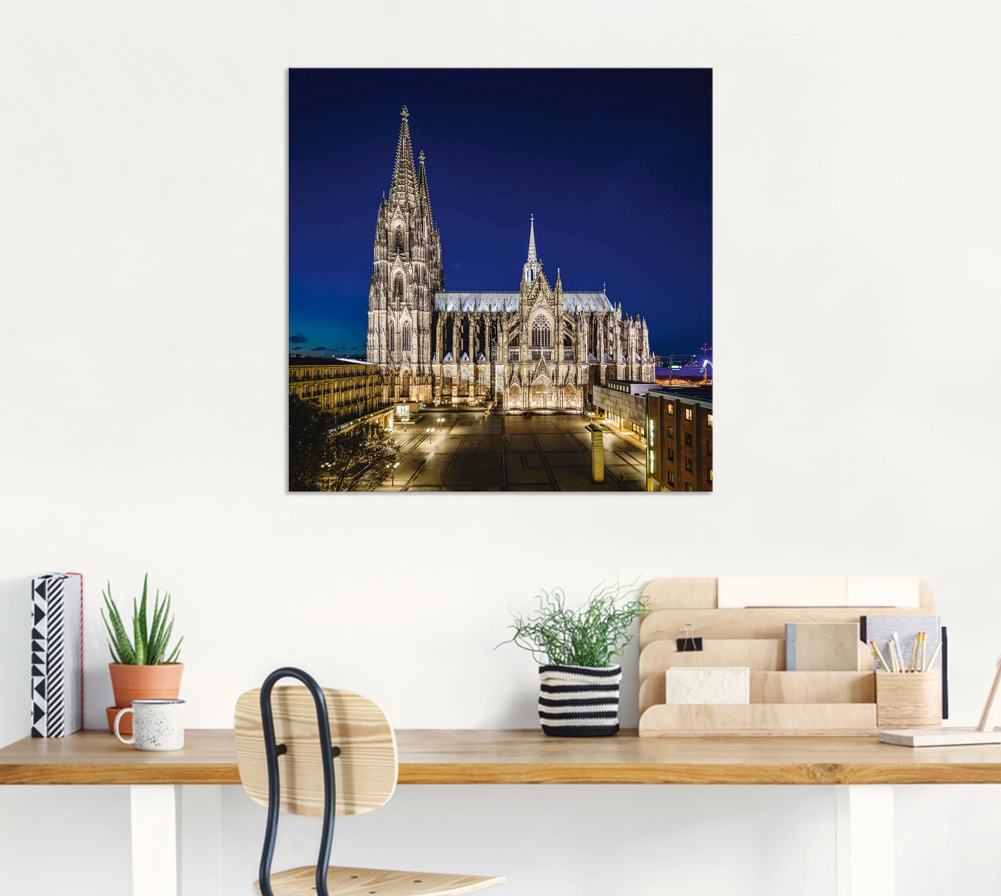 Artland Alu-Dibond-Druck »Kölner Dom am Abend«, Gebäude, (1 St.), für Innen- und Außenbereich geeignet, Outdoorbild