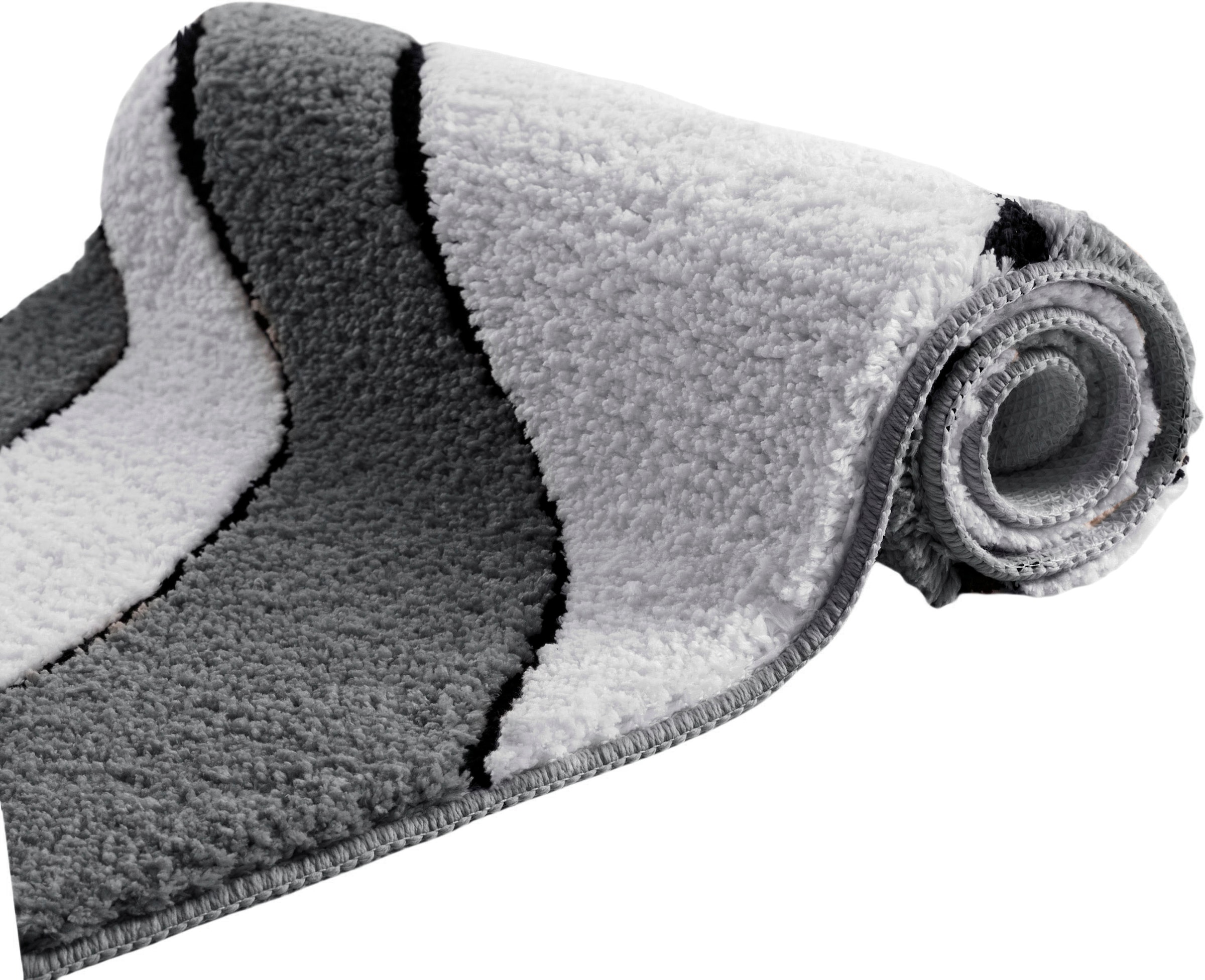 my home Badematte »Anna, Badvorleger, Badezimmer Teppich«, rutschhemmend beschichtet, fußbodenheizungsgeeignet-schnell trocknend, Badteppich, Hoch Tief Effekt, Modern, Weich, Wellen