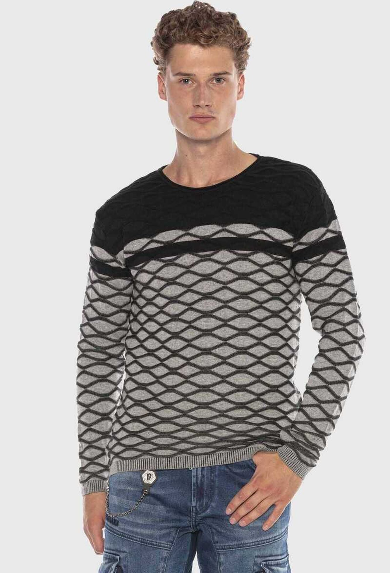 Cipo & Baxx Rundhalspullover "Cipo & Baxx Pullover" mit modernem Muster