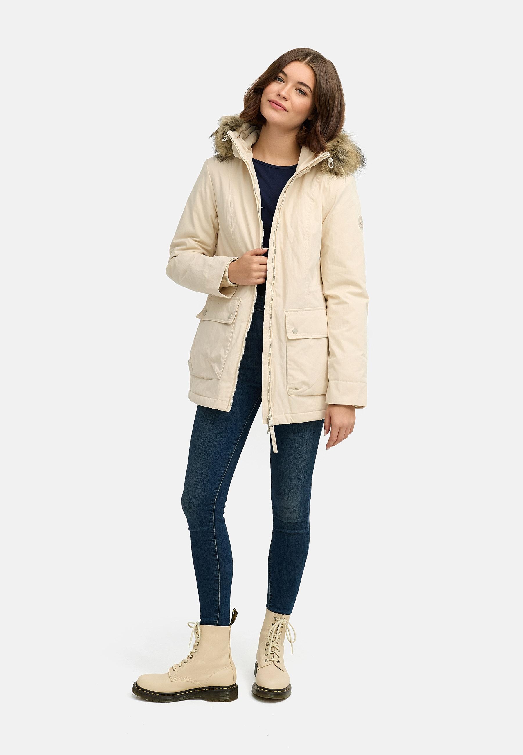 Ragwear Kurzmantel »Monadetta Warm«, Kurzer Wintermantel mit Kunstfellbesatz