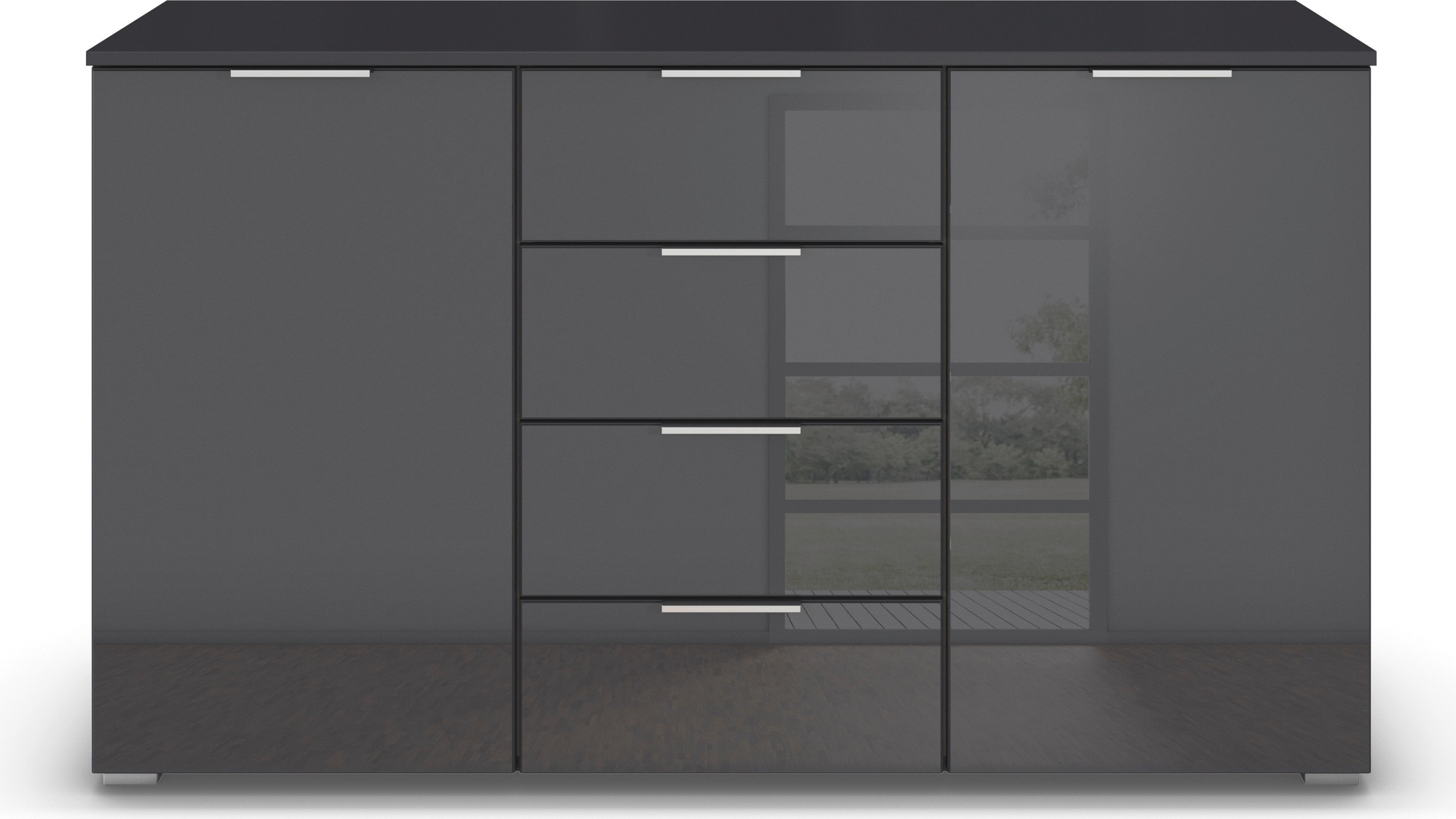 rauch Kommode "Sideboard Kombikommode Schubladenkommode AGORDO mit Glasfront", mit 4 Schubkästen und 2 Türen sowie Metal