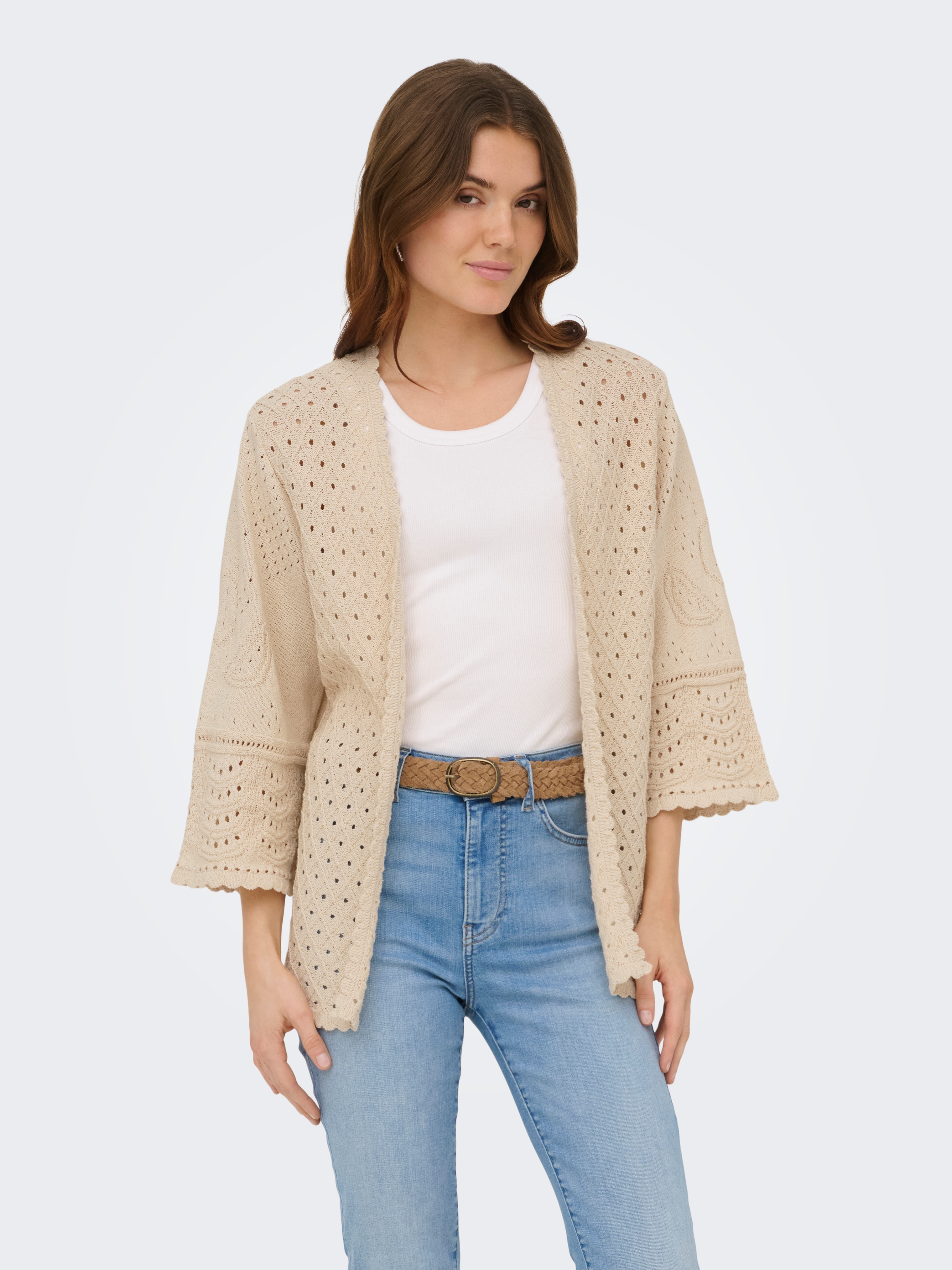 ONLY Strickjacke "ONLLUZA 3/4 V-NECK LONG KIMONO KNT" Baumwollmischung, regular fit, V-Ausschnitt